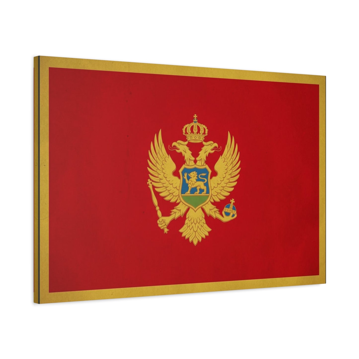 Montenegro Flag Canvas Wall Art - Red Gold Double Headed Eagle Crest Print - Vintage Heraldic Style, Living Room Wall Decor, Office Decoration - Ready to Hang - Bedroom Home Decoration - Ready to Hang
