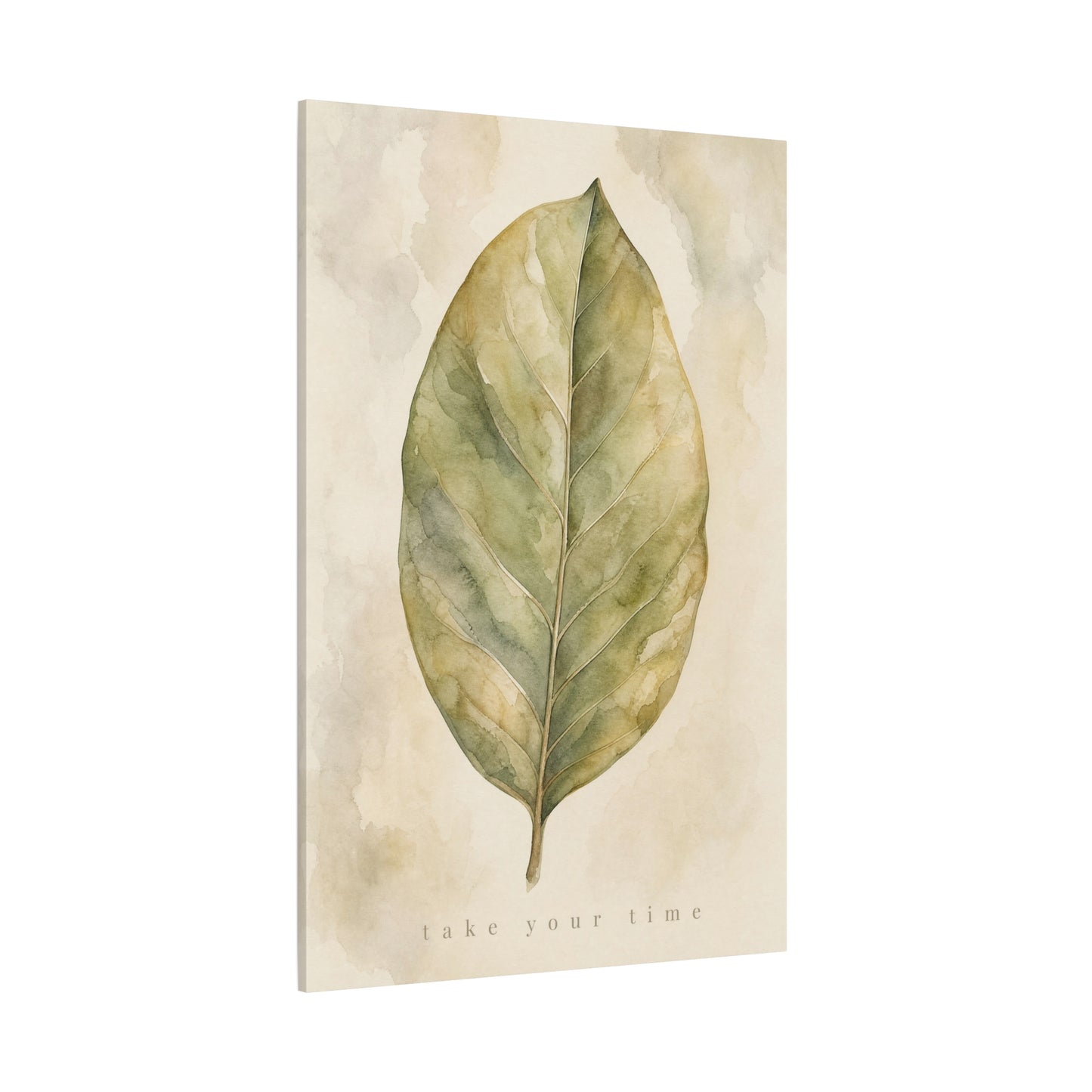 "Take Your Time" Botanical Leaf Canvas Wall Art - Watercolor Sage Green Nature Print - Minimalist Contemporary Decor - Bedroom Living Room Wall Decor - Calming Home Decoration - Modern Farmhouse Style