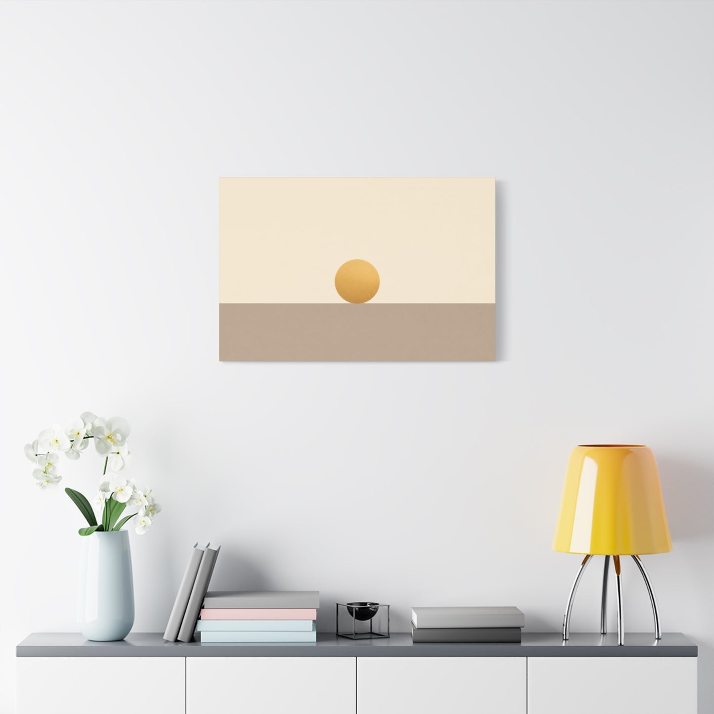 Minimalist Sun Horizon Canvas Wall Art - Abstract Geometric Desert Landscape Print - Neutral Beige And Gold - Contemporary Living Room Decor, Bedroom Home Decoration, Office Accent - Office Wall Art