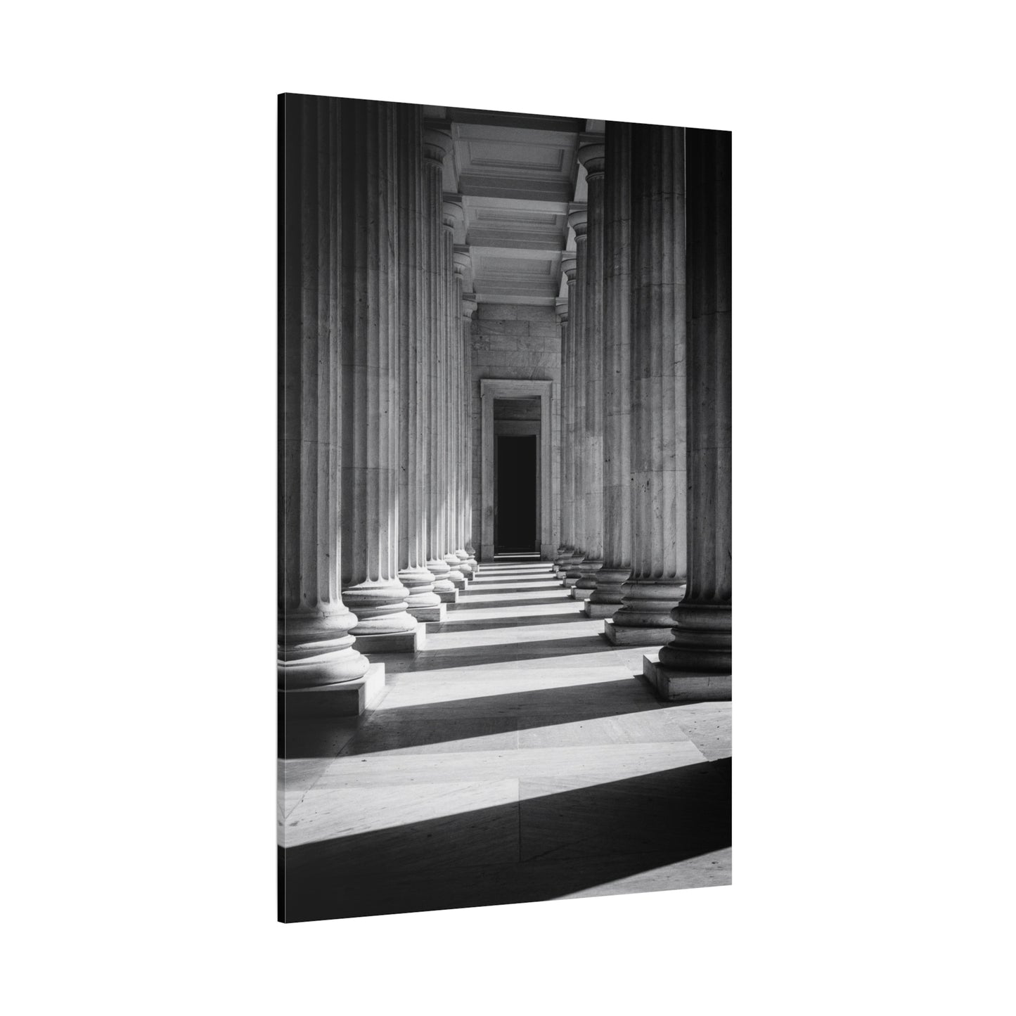 Black And White Classical Column Hallway Canvas Wall Decor - Architectural Art Print, Dramatic Light And Shadow, Minimalist Interior Accent - Living Room Decoration Office Display