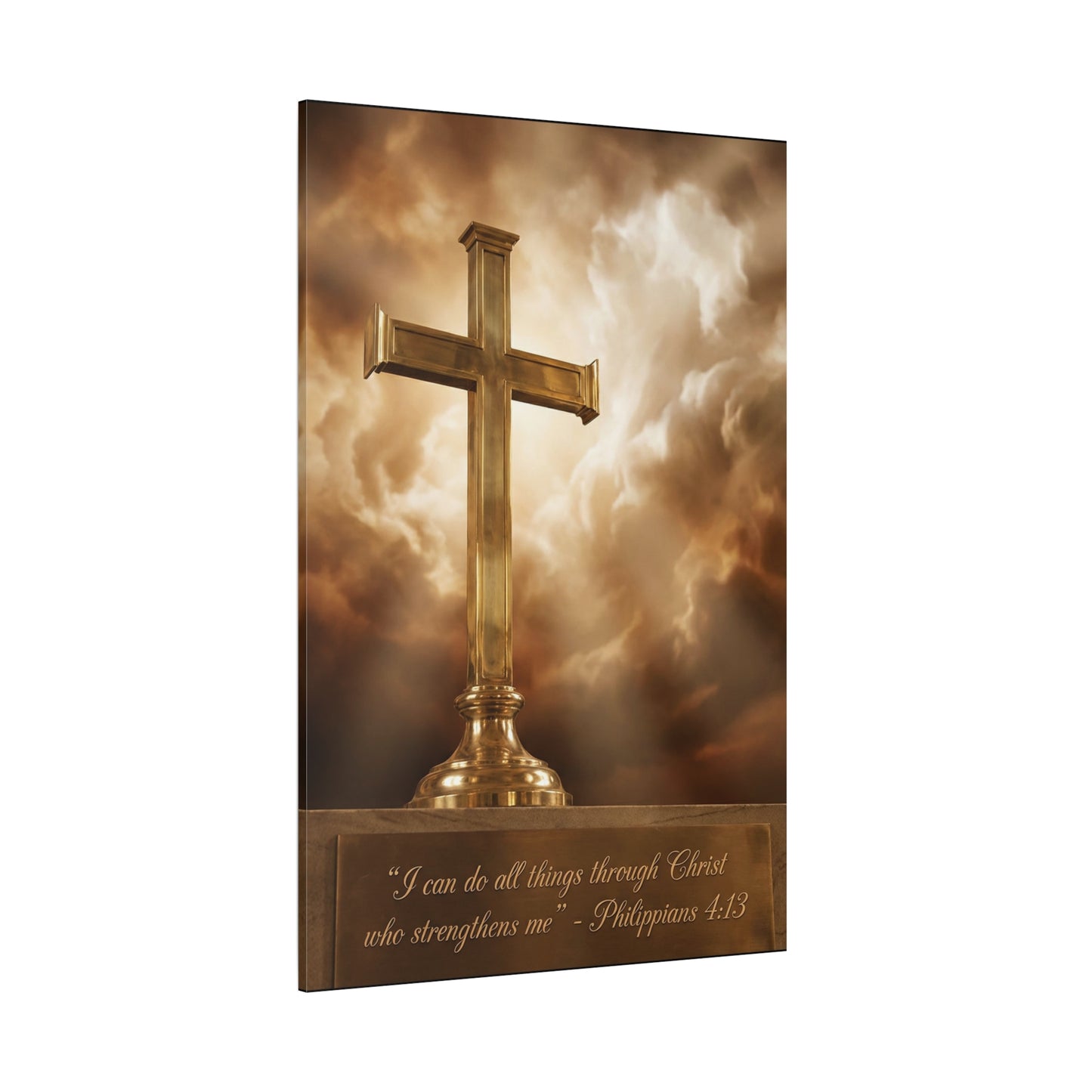 "I Can Do All Things Through Christ Who Strengthens Me" Christian Canvas Wall Art - Gold Cross, Philippians 4:13 Scripture Print - Traditional Faith Decor, Bedroom Living Room - Living Room Wall Decor