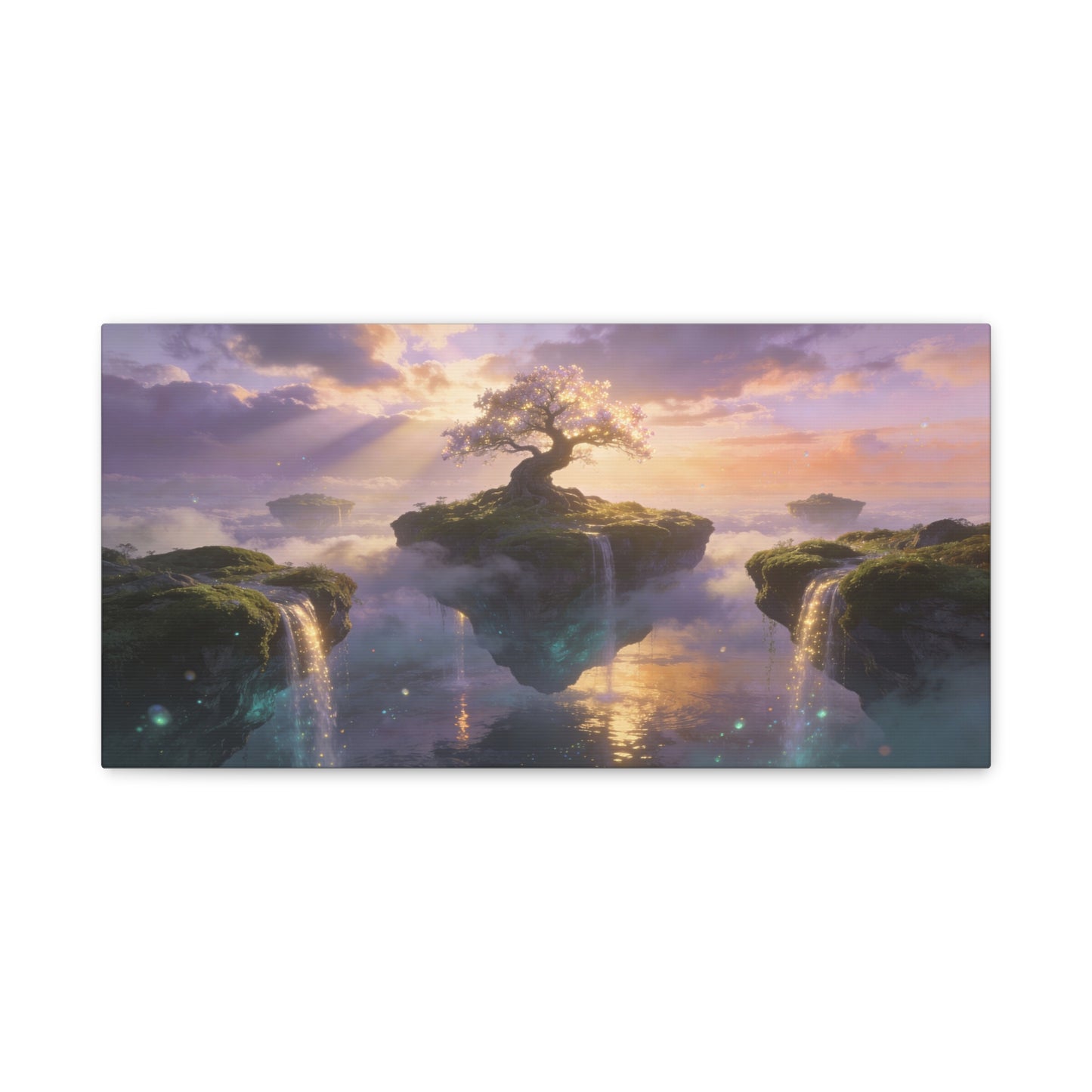 Fantasy Tree Of Life Canvas Wall Art - Floating Islands, Waterfall Dreamscape - Ethereal Cotton Print - Contemporary Zen Style - Living Room Wall Decor, Bedroom Home Decoration - Cozy Reading Nook Art