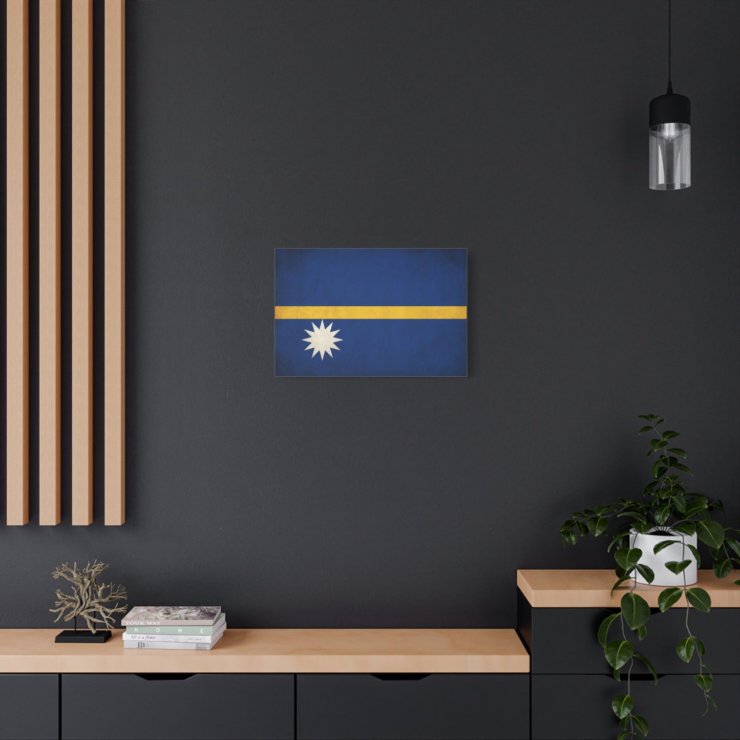 Nauru Flag Canvas Wall Art - Blue Field, Gold Stripe, White Star - Vintage National Pride Print - Coastal Style Living Room Decor, Bedroom Home Decoration - Living Room Wall Decor - Ready to Hang