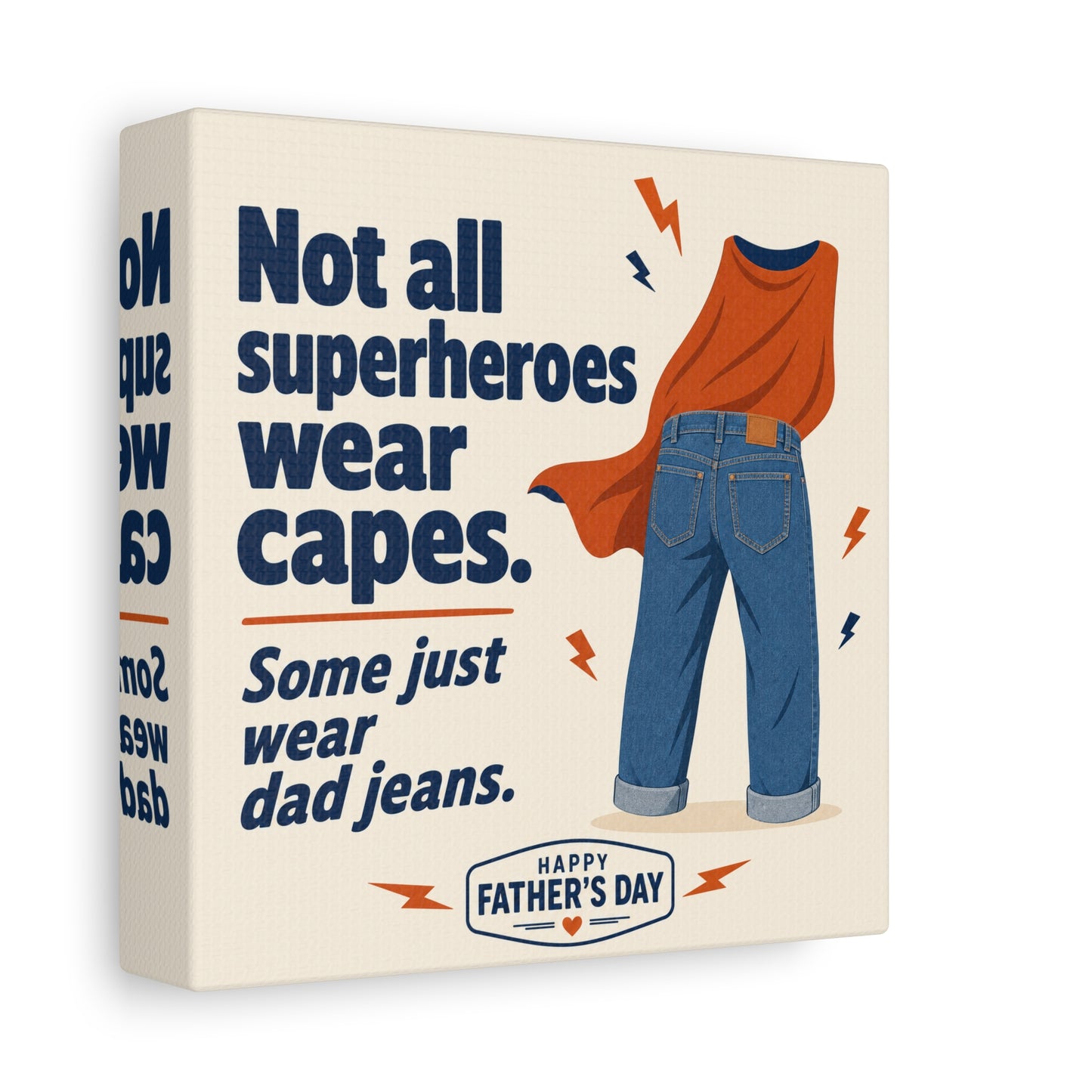 "Not All Superheroes Wear Capes. Some Just Wear Dad Jeans. Happy " Canvas Wall Art - Funny Dad Quote Print, Retro Typography Style, Family Room Decor - Office Wall Art - Bedroom Home Decoration