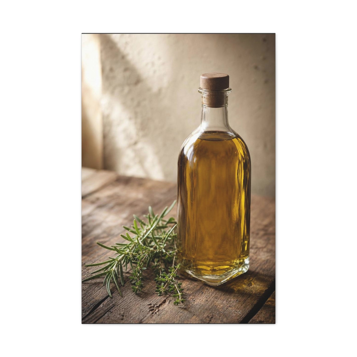 Olive Oil Bottle Canvas Wall Art - Rustic Kitchen Still Life, Rosemary Herb Art Print - Warm Neutral Farmhouse Style - Dining Room Wall Decor, Pantry Home Accent - Bedroom Home Decoration