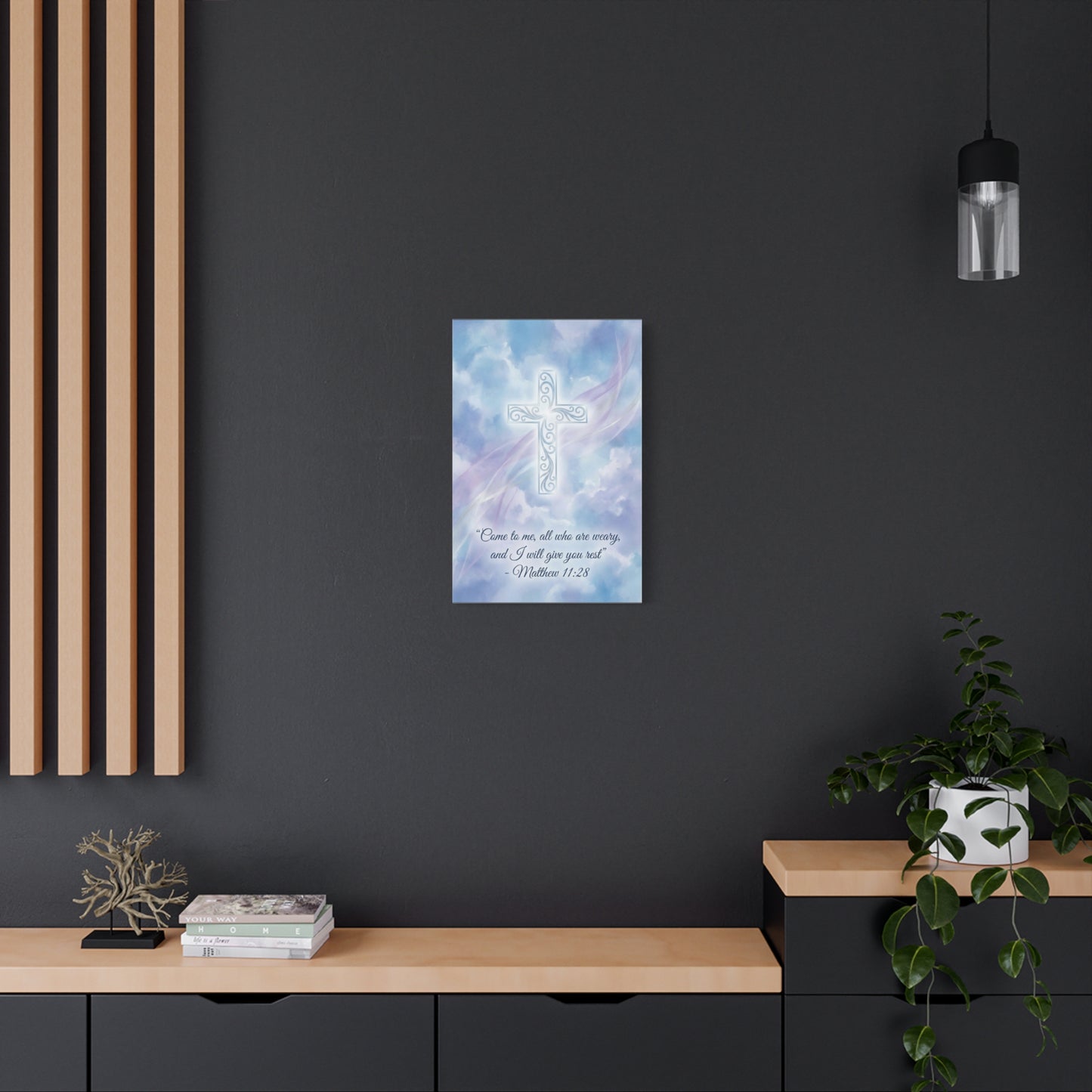 "Come To Me, All Who Are Weary, And I Will Give You Rest" Cross Canvas Wall Art - Matthew 11:28 Scripture Decor, Traditional Christian Wall Hanging, Serene Bedroom Living Room Accent - Ready to Hang