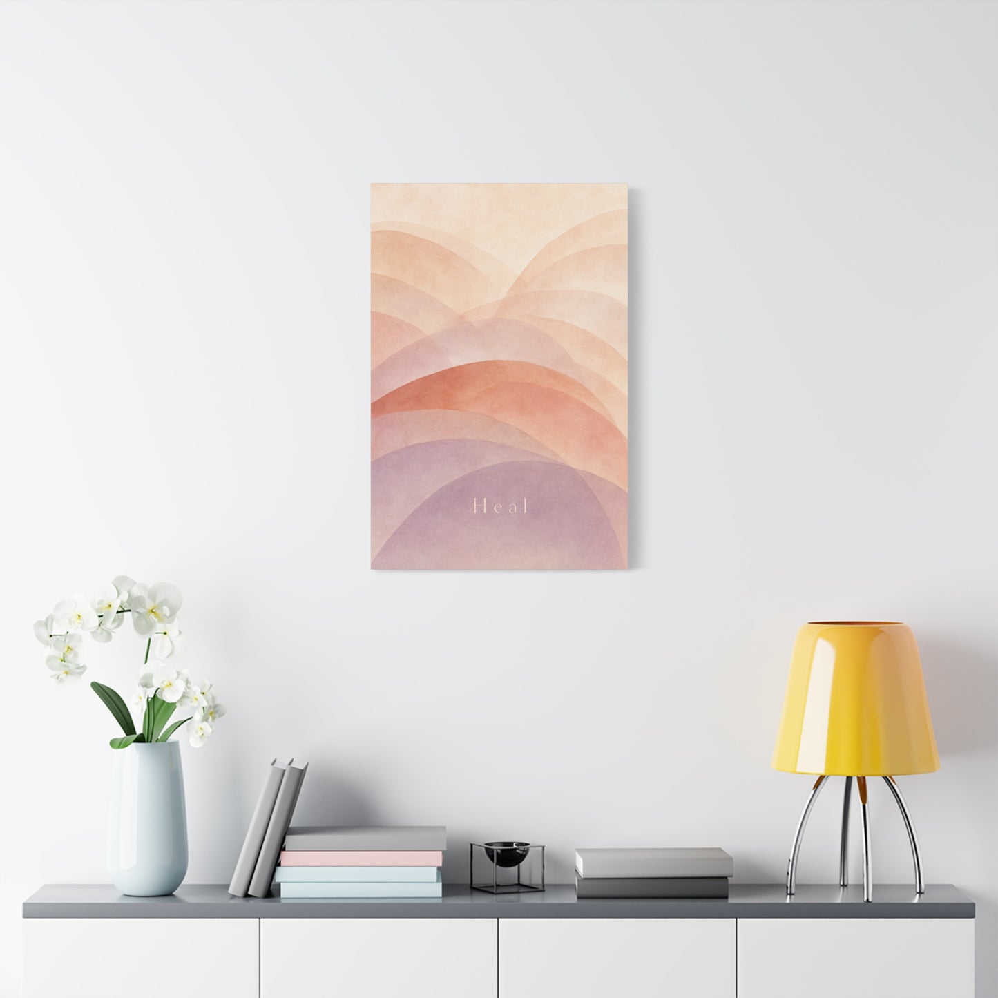 "Heal" Abstract Canvas Wall Art - Blush Peach Lavender Arches, Minimalist Typography Print - Contemporary Boho Decor, Bedroom Wall Hanging, Living Room Decoration, Meditation Space Accent
