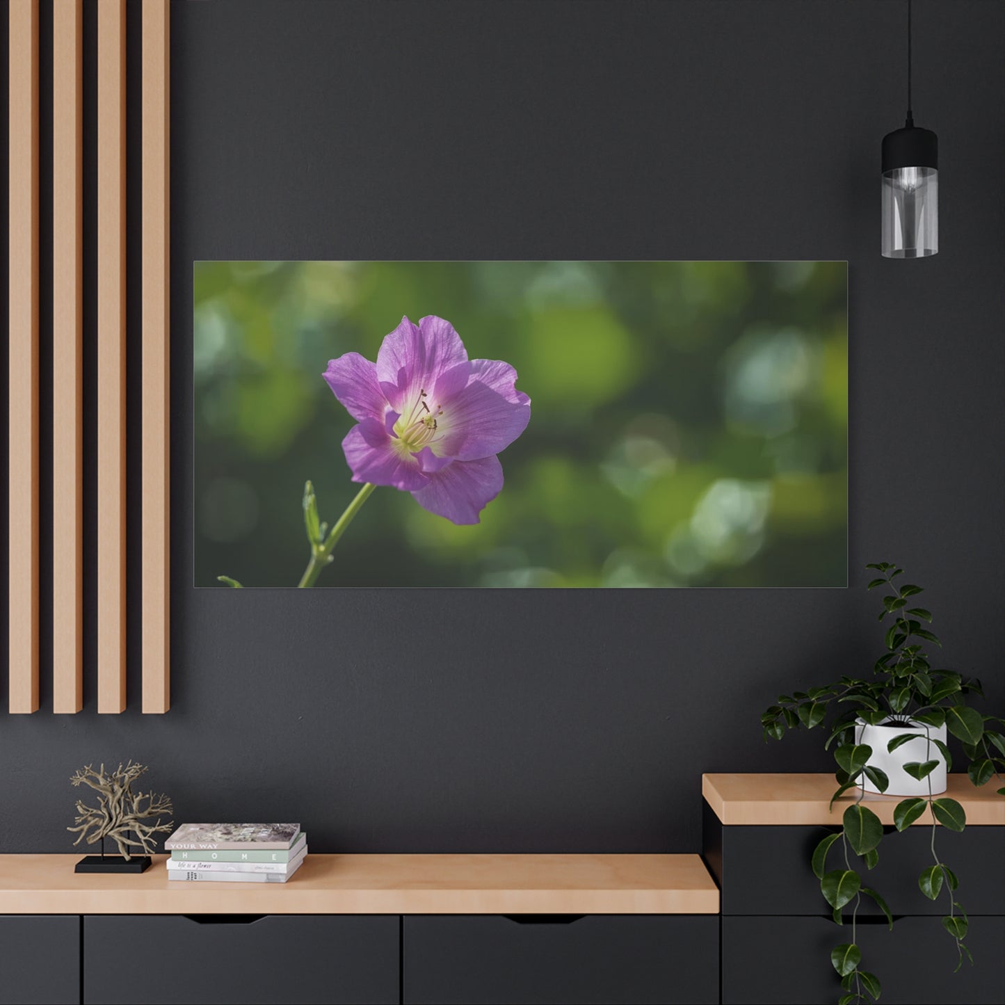 Purple Wildflower Canvas Wall Art - Botanical Floral Close Up Art Print - Soft Green Bokeh Background - Contemporary Nature Decor - Bedroom Wall Accent, Living Room Decoration - Ready to Hang