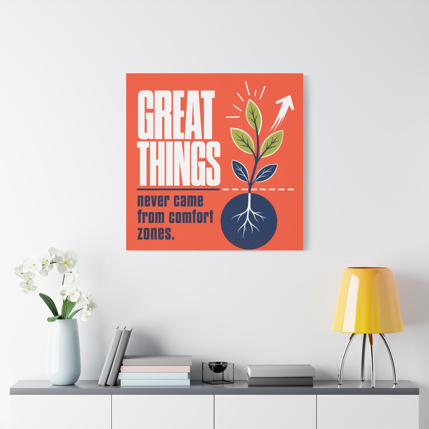"Great Things Never Came From Comfort Zones" Typography Canvas Wall Art - Motivational Quote Print, Modern Orange Blue Office Decor, Bedroom Home Decoration - Office Wall Art - Bedroom Home Decoration