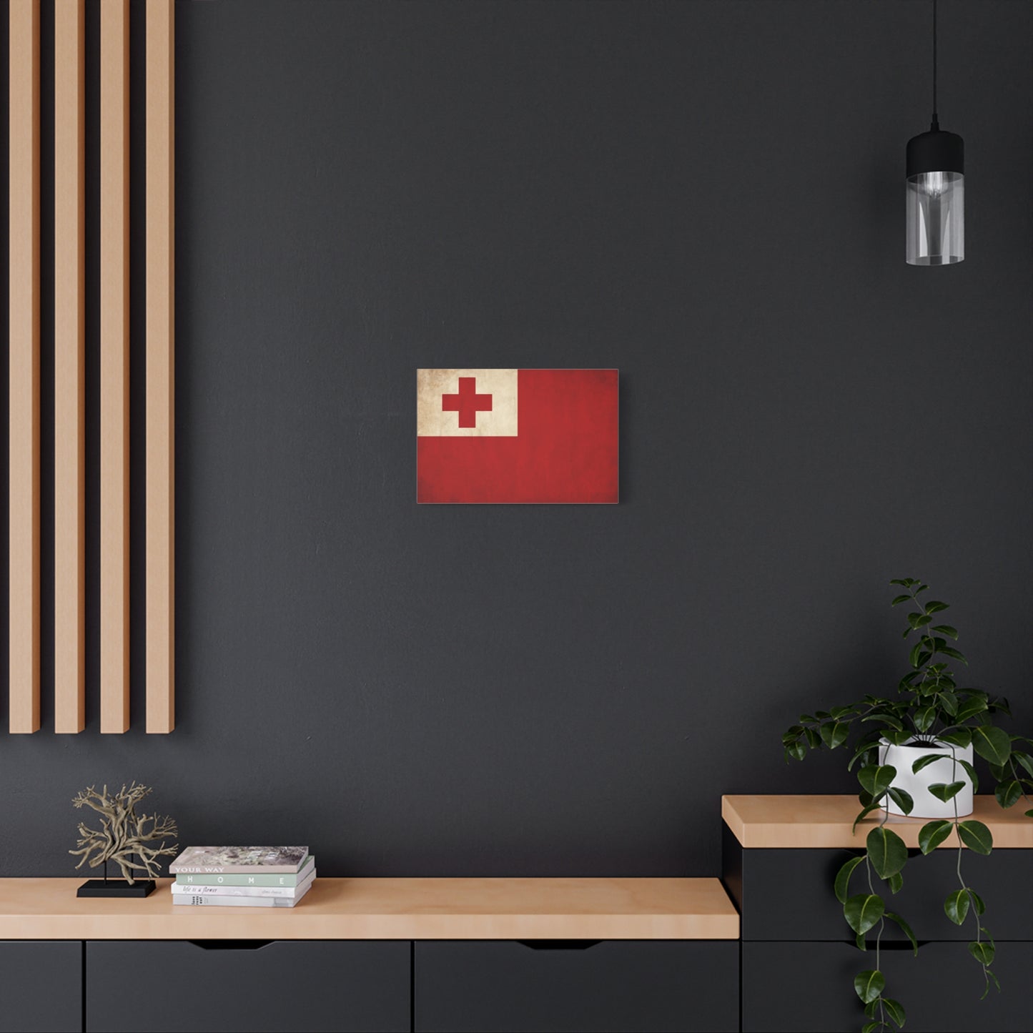 Tonga Flag Canvas Wall Art - Vintage Red Cross National Banner Print, Matte Cotton Decor - Traditional Patriotic Style - Living Room Home Decoration - Living Room Wall Decor - Bedroom Home Decoration