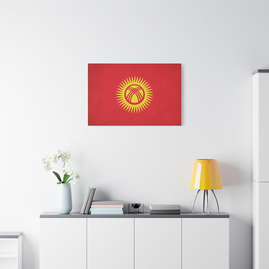 Kyrgyzstan Flag Canvas Wall Art - Red Sun Tunduk Emblem Print Picture - Minimalist Patriotic Wall Decor, Modern Home Decoration, Living Room Accent, Office Art - Bedroom Home Decoration