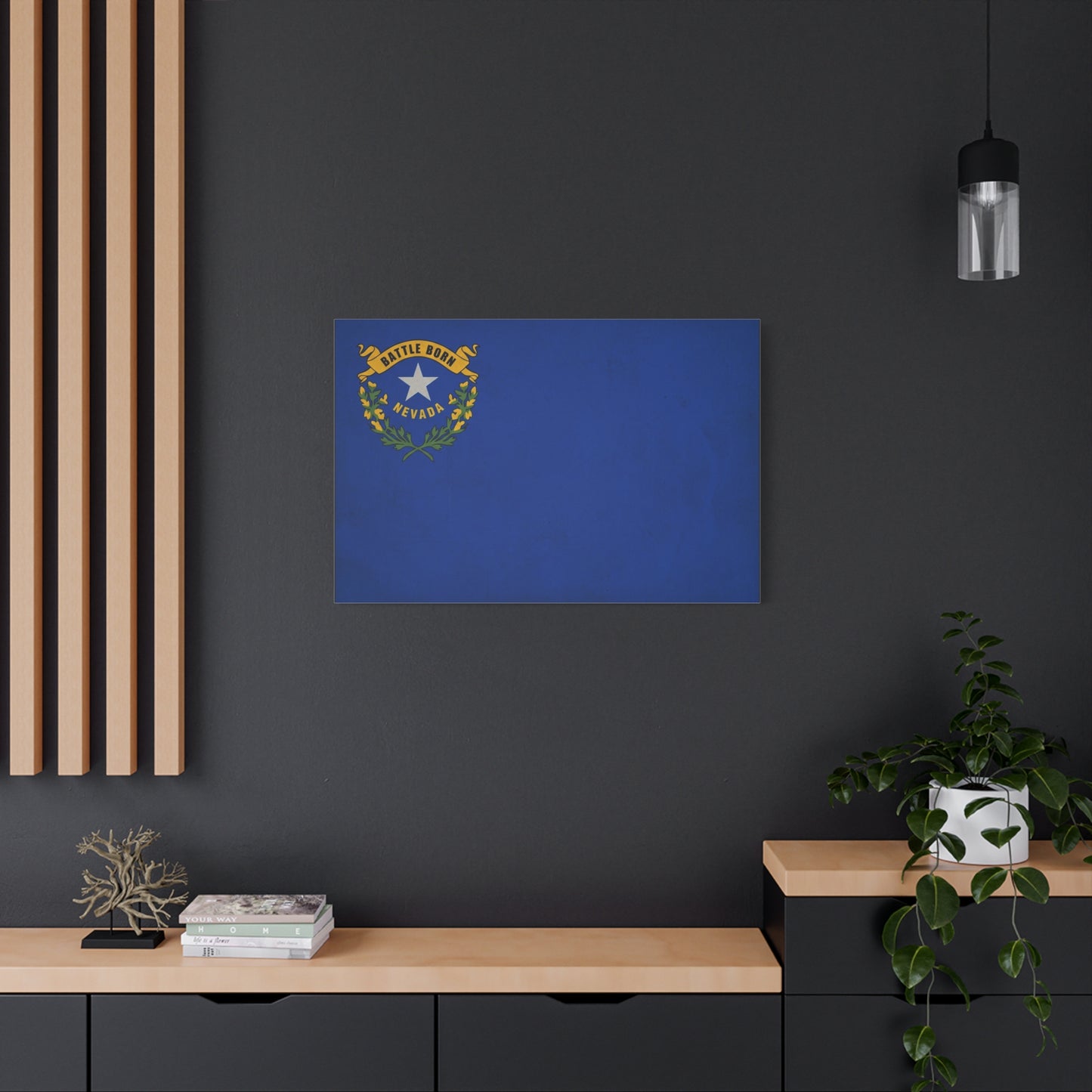 "Battle Born Nevada" Nevada State Flag Canvas Wall Art - Blue Silver Star Sagebrush Emblem Print - Vintage Patriotic Style - Living Room Decor, Office Wall Hanging - Ready to Hang - Ready to Hang