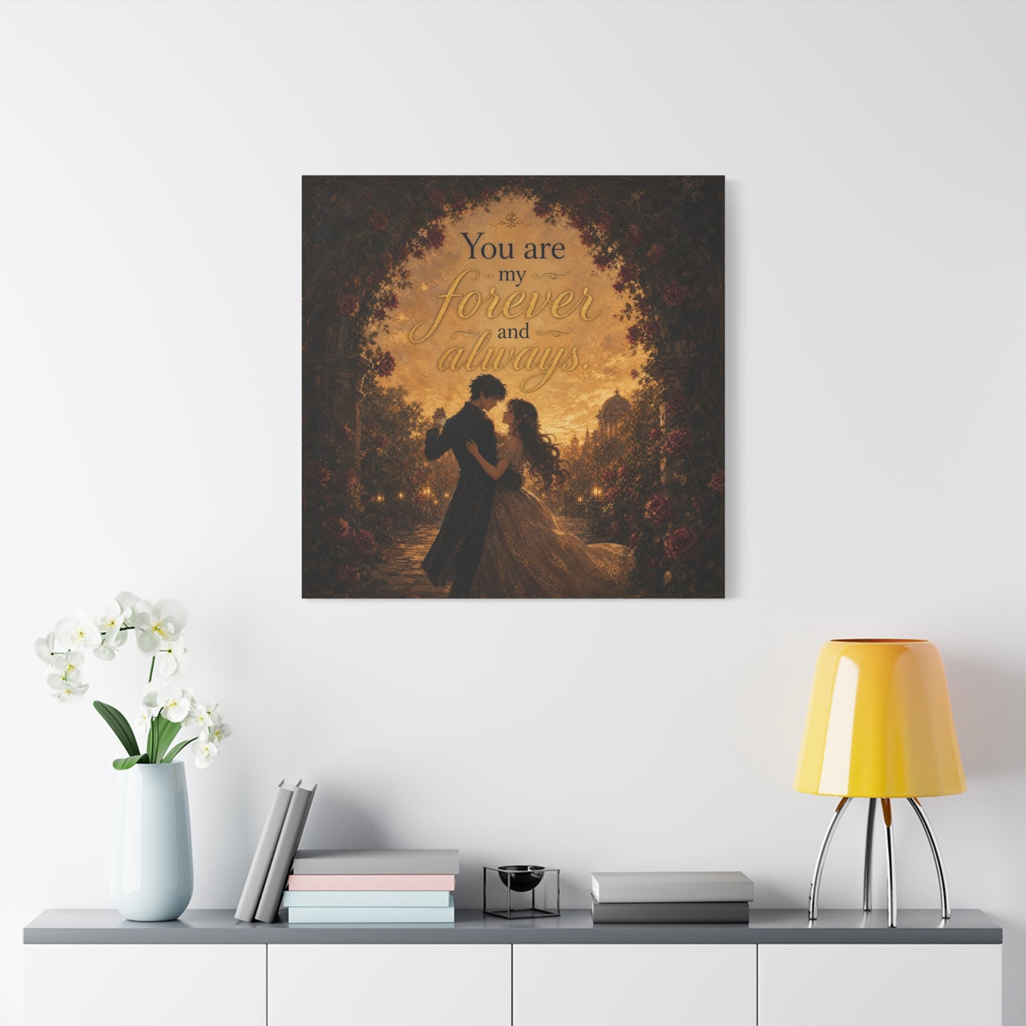 "You Are My Forever And Always." Romantic Couple Canvas Wall Art - Vintage Rose Arch Sunset Quote Print - Bedroom Home Decoration - Living Room Wall Decor - Bedroom Home Decoration - Ready to Hang