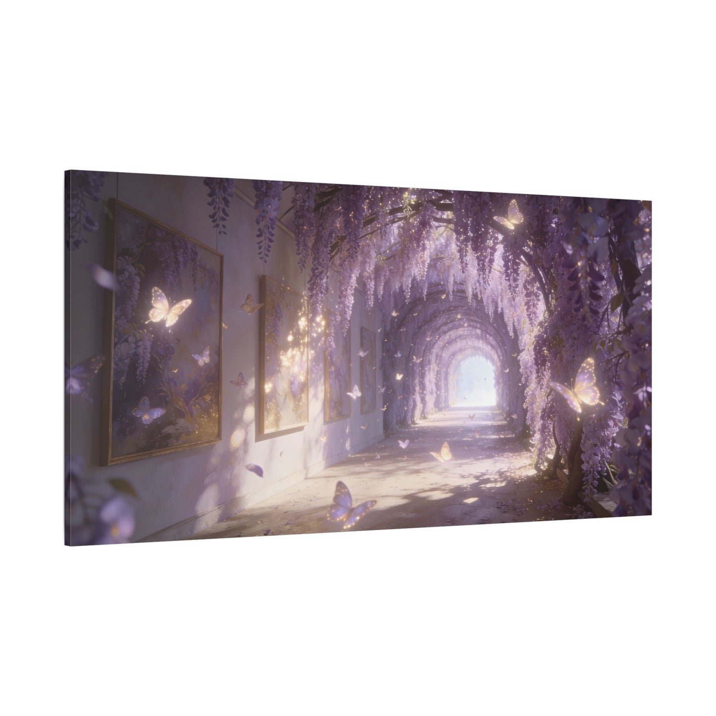 Wisteria Butterfly Canvas Wall Art - Dreamy Floral Tunnel Illustration, Lavender Glow, Matte Cotton Print - Contemporary Fantasy Style - Bedroom Wall Decor, Living Room Home Accent - Ready to Hang