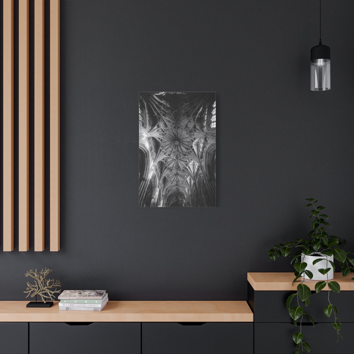 Gothic Cathedral Ceiling Canvas Wall Art - Black And White Architectural Art Print - Vaulted Ribbed Arches, Dramatic Sacred Interior - Modern Living Room Wall Decor - Bedroom Home Decoration