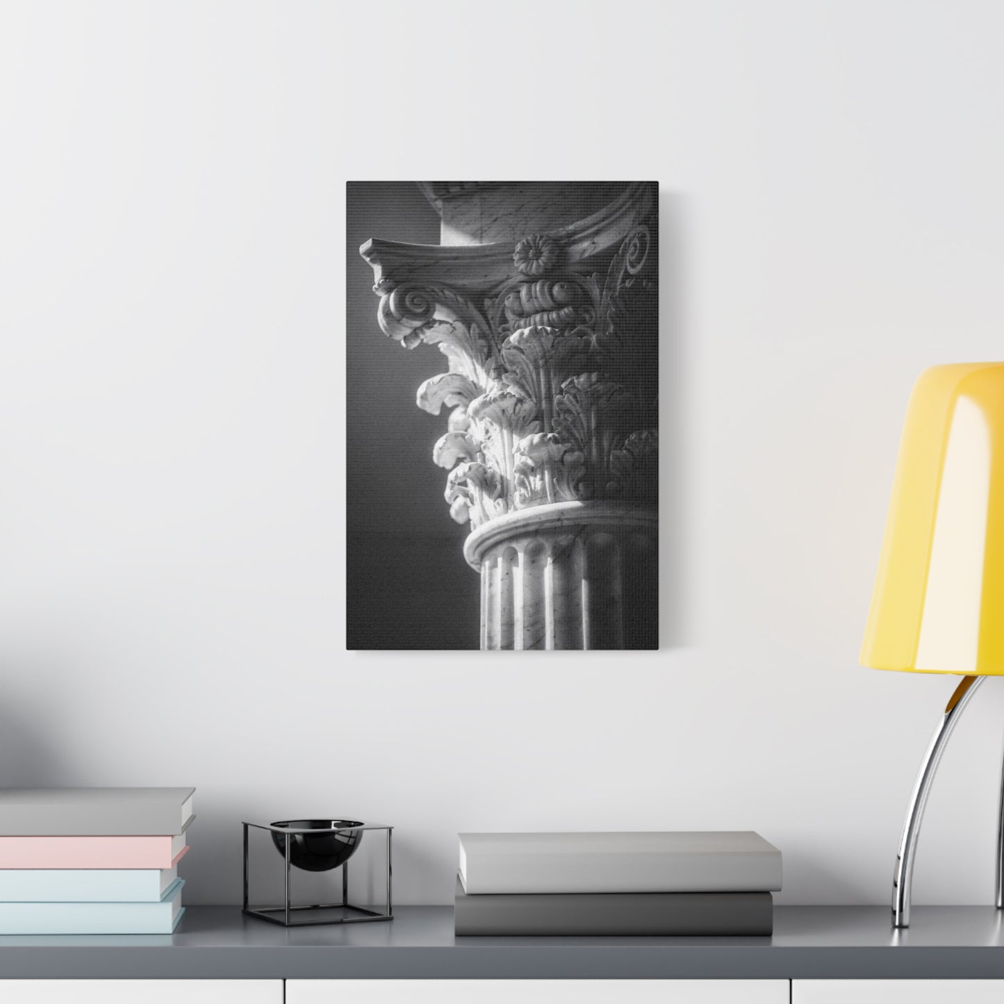Corinthian Column Canvas Wall Art - Black And White Architectural Art Print, Matte Cotton Decor - Traditional Classical Style - Living Room Wall Decor, Office Art - Bedroom Home Decoration