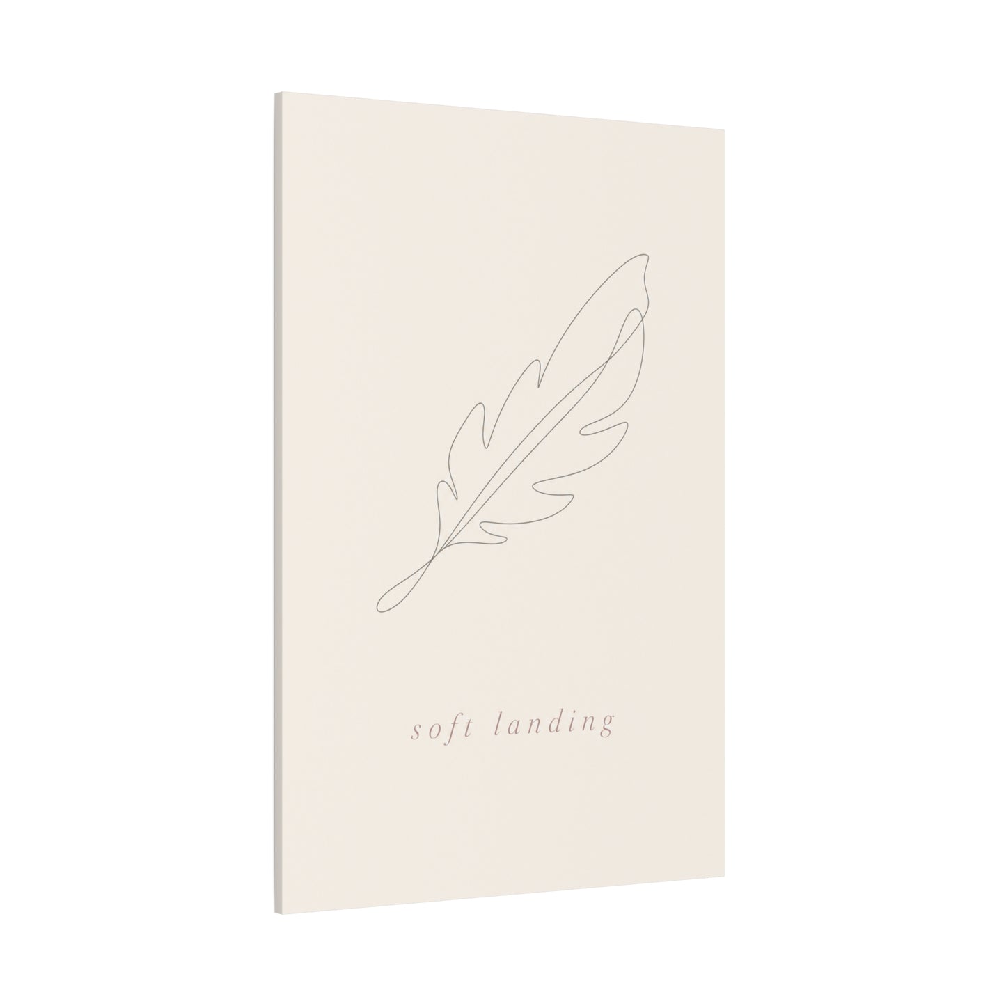 "Soft Landing" Feather Canvas Wall Art - Minimalist Line Drawing, Neutral Beige Cotton Print - Contemporary Bedroom Wall Decor, Nursery Home Decoration, Calming Office Accent - Bedroom Home Decoration