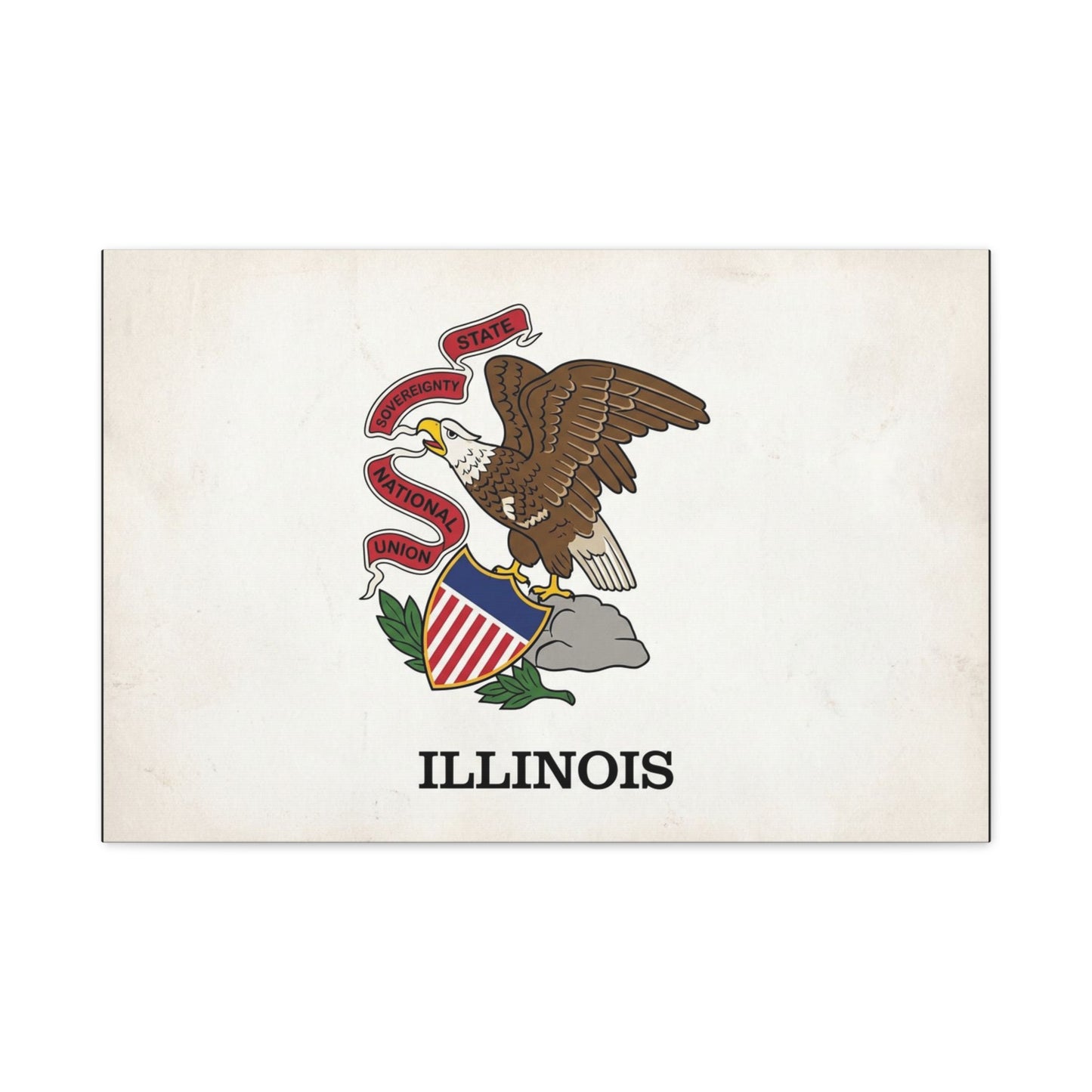"Illinois" State Flag Canvas Wall Art - Bald Eagle Crest, Vintage State Pride Print - Matte Cotton Art Print - Traditional Americana Style - Living Room Decor, Office Accent - Living Room Wall Decor