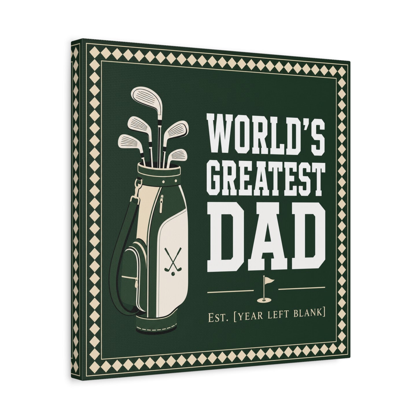 "World's Greatest Dad" Golf Canvas Wall Art - Personalized Father Quote Print, Green Vintage Sports Decor - Typography Illustration - Office Wall Decor - Ready to Hang - Bedroom Home Decoration