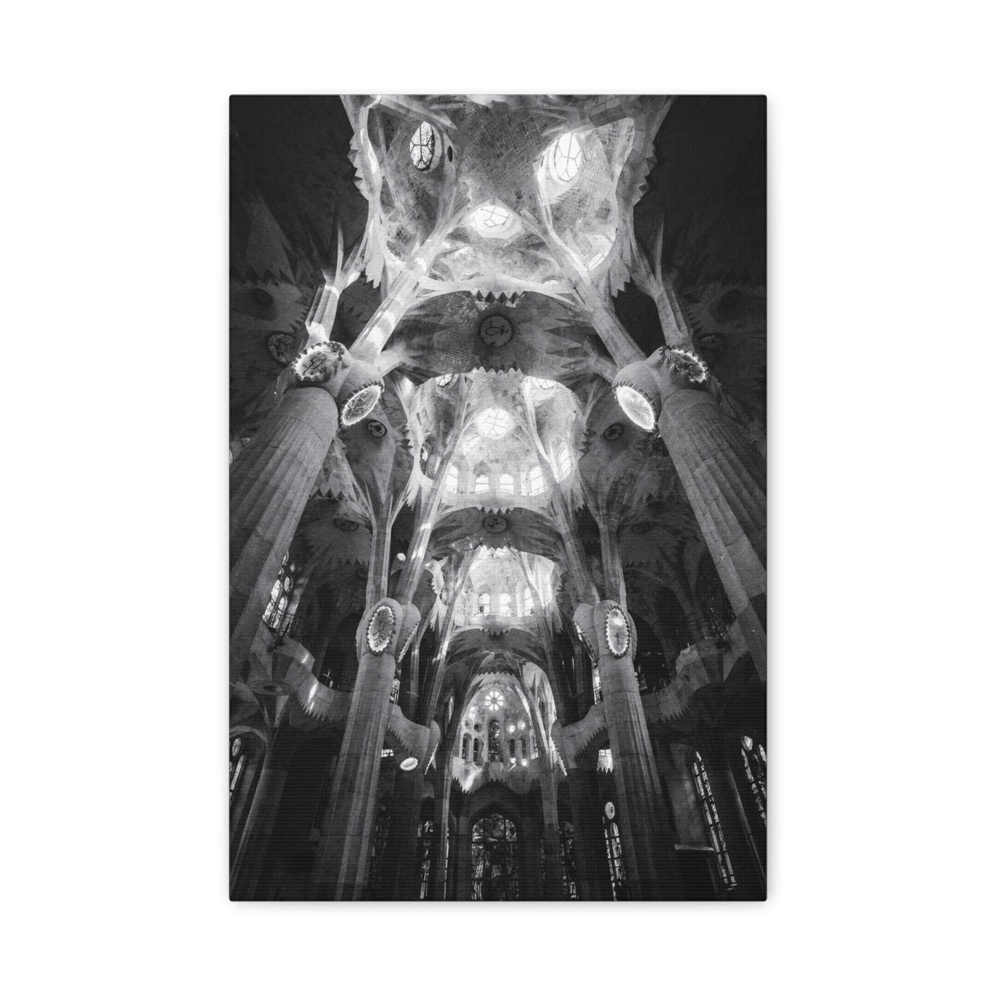 Sagrada Familia Cathedral Interior Canvas Wall Art - Black And White Architectural Art Print - Gothic Modern Sacred Ceiling View - Living Room Wall Decor Office Accent - Modern Farmhouse Style