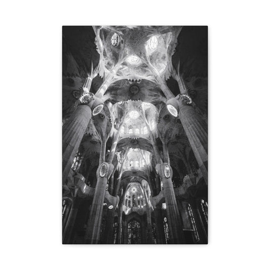 Sagrada Familia Cathedral Interior Canvas Wall Art - Black And White Architectural Art Print - Gothic Modern Sacred Ceiling View - Living Room Wall Decor Office Accent - Modern Farmhouse Style