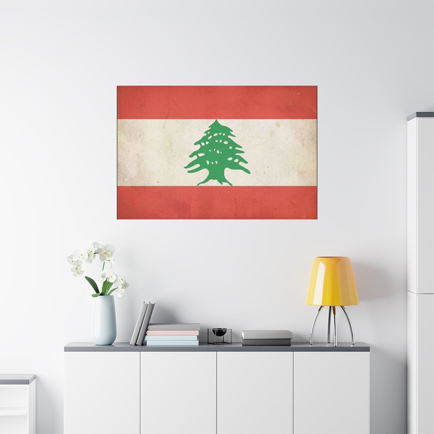 Lebanon Flag Canvas Wall Art - Vintage Cedar Tree Patriotic Print, Distressed Red White Green Artwork - Traditional Style, Living Room Wall Decor, Bedroom Home Decoration - Bedroom Home Decoration