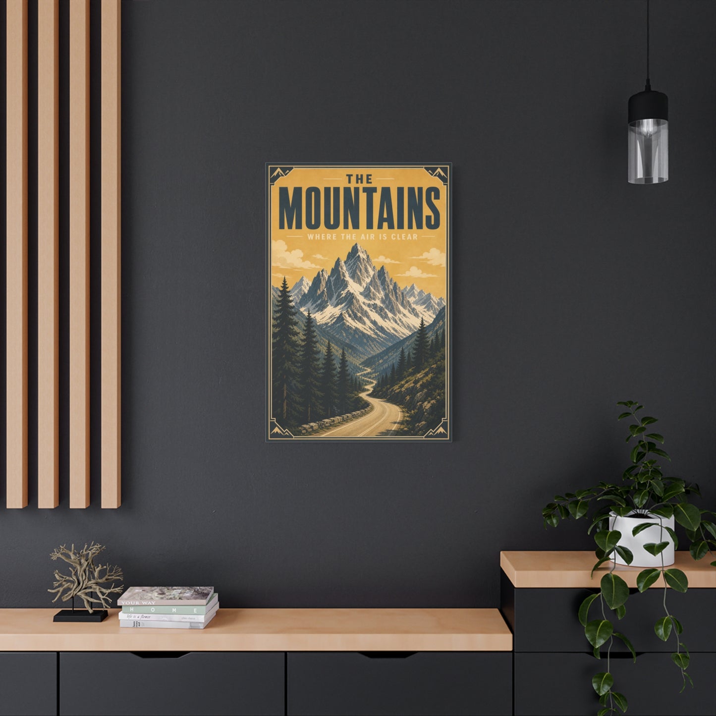 "The Mountains Where The Air Is Clear" Canvas Wall Art - Vintage Mountain Landscape Print, Golden Alpine Road Poster Style, Rustic Cabin Wall Decor - Ready to Hang - Bedroom Home Decoration