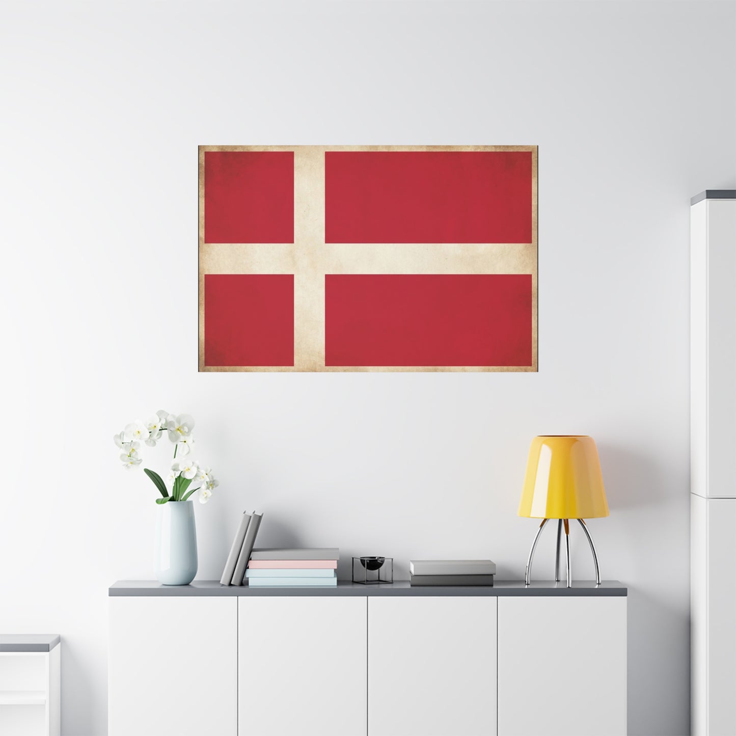 Denmark Flag Canvas Wall Art - Danish Flag Print, Vintage Nordic Decor - Minimalist Red And White Artwork - Living Room Wall Decor, Office Accent - Bedroom Home Decoration - Bedroom Home Decoration