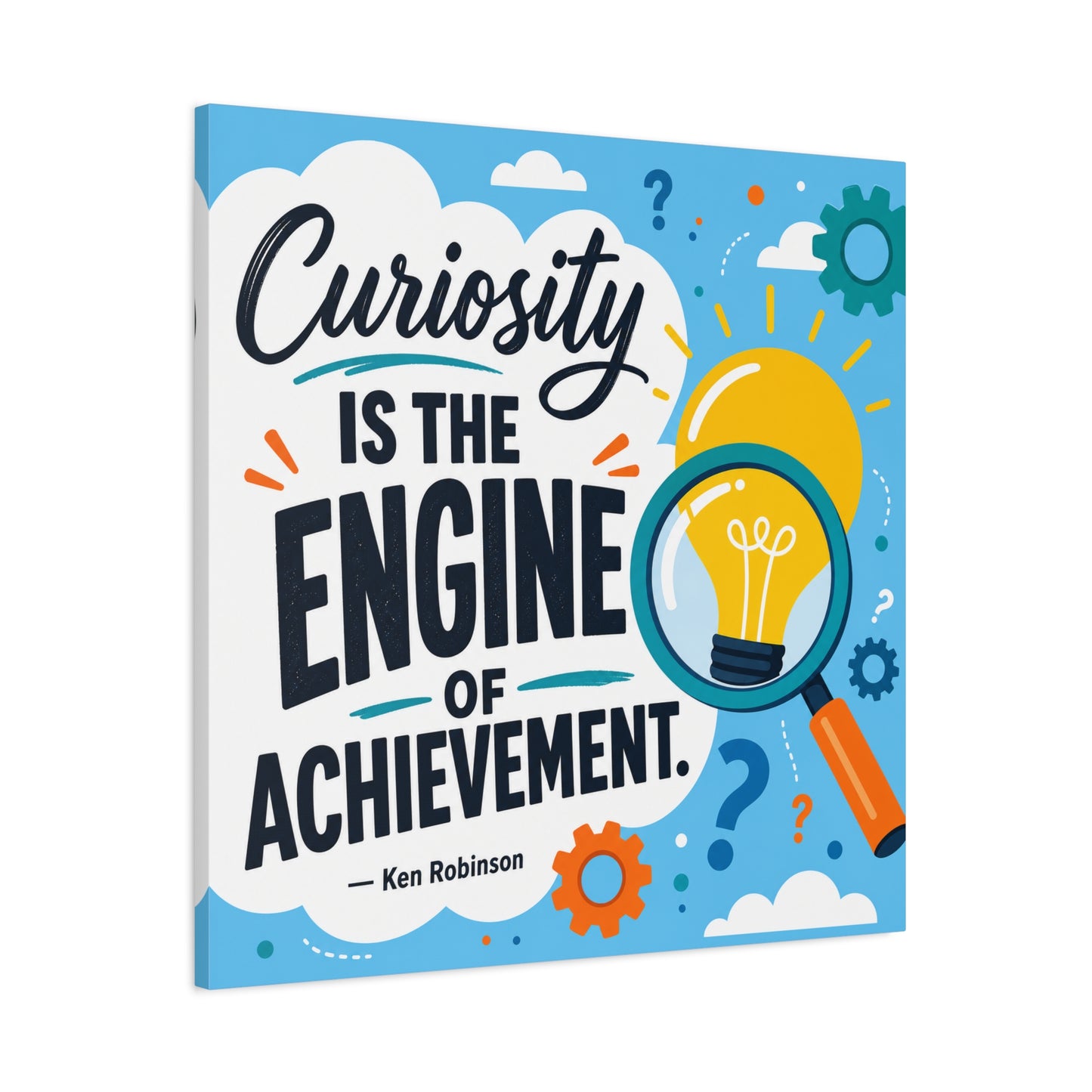 "Curiosity Is The Engine Of Achievement." Quote Canvas Wall Art - Classroom Inspirational Decor, Light Bulb Learning Poster, Teacher Office Wall Hanging, Kids Study Room Decoration - Ready to Hang