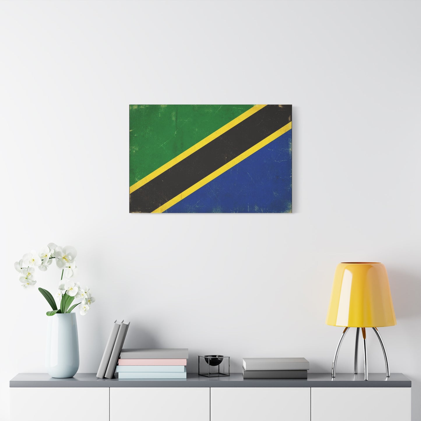 Tanzania Flag Canvas Wall Art - Vintage National Flag Print, Patriotic Blue Green Black Gold Design - Distressed Country Decor - Living Room Home Decoration, Office Accent - Living Room Wall Decor