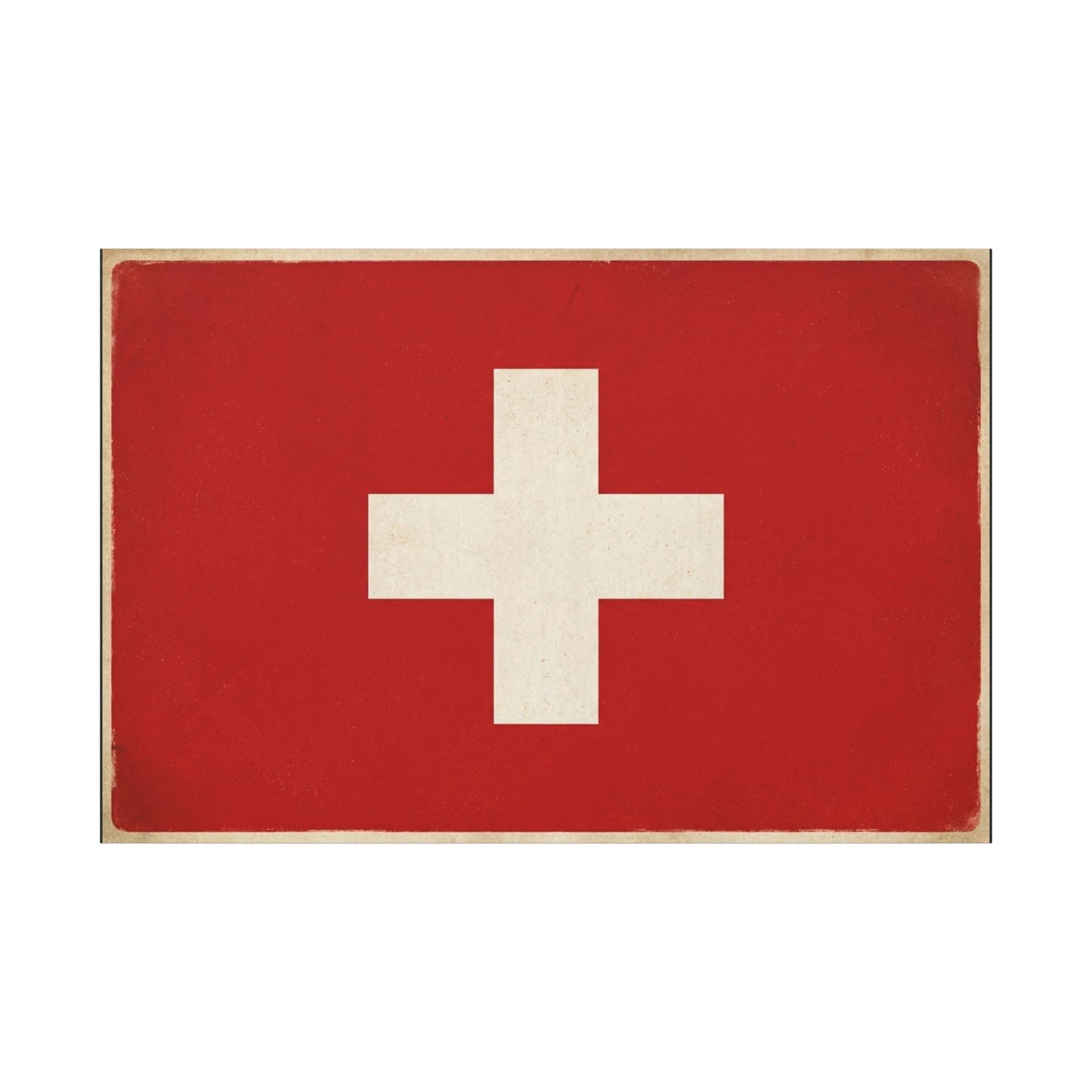 Swiss Flag Canvas Wall Art - Vintage Red White Cross Print, Patriotic Minimalist Decor - Rustic Travel Style - Living Room Wall Decor, Office Art - Bedroom Home Decoration - Bedroom Home Decoration