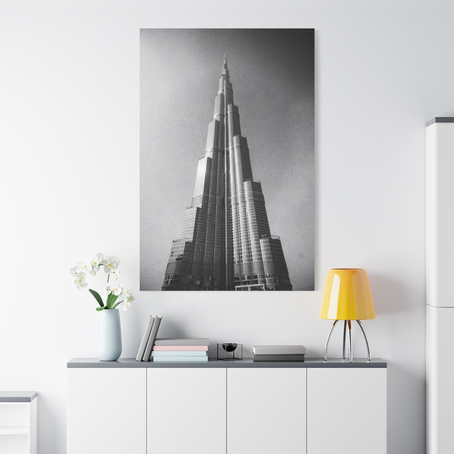 Burj Khalifa Canvas Wall Art - Black And White Dubai Skyscraper Art Print - Modern Cityscape Decor, Contemporary Office Wall Art, Living Room Home Decoration Accent - Bedroom Home Decoration
