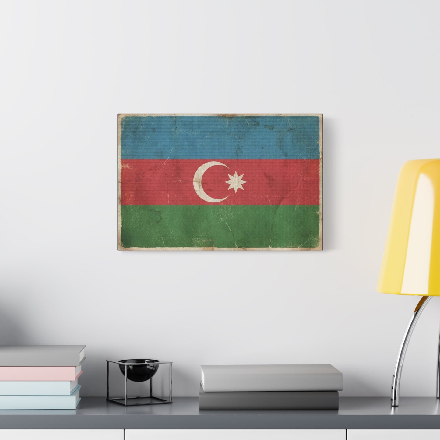 Azerbaijan Flag Canvas Wall Art - Vintage Distressed Crescent Star Print - Patriotic Heritage Decor, Rustic Style, Living Room Wall Decor, Office Art - Bedroom Home Decoration - Modern Farmhouse Style