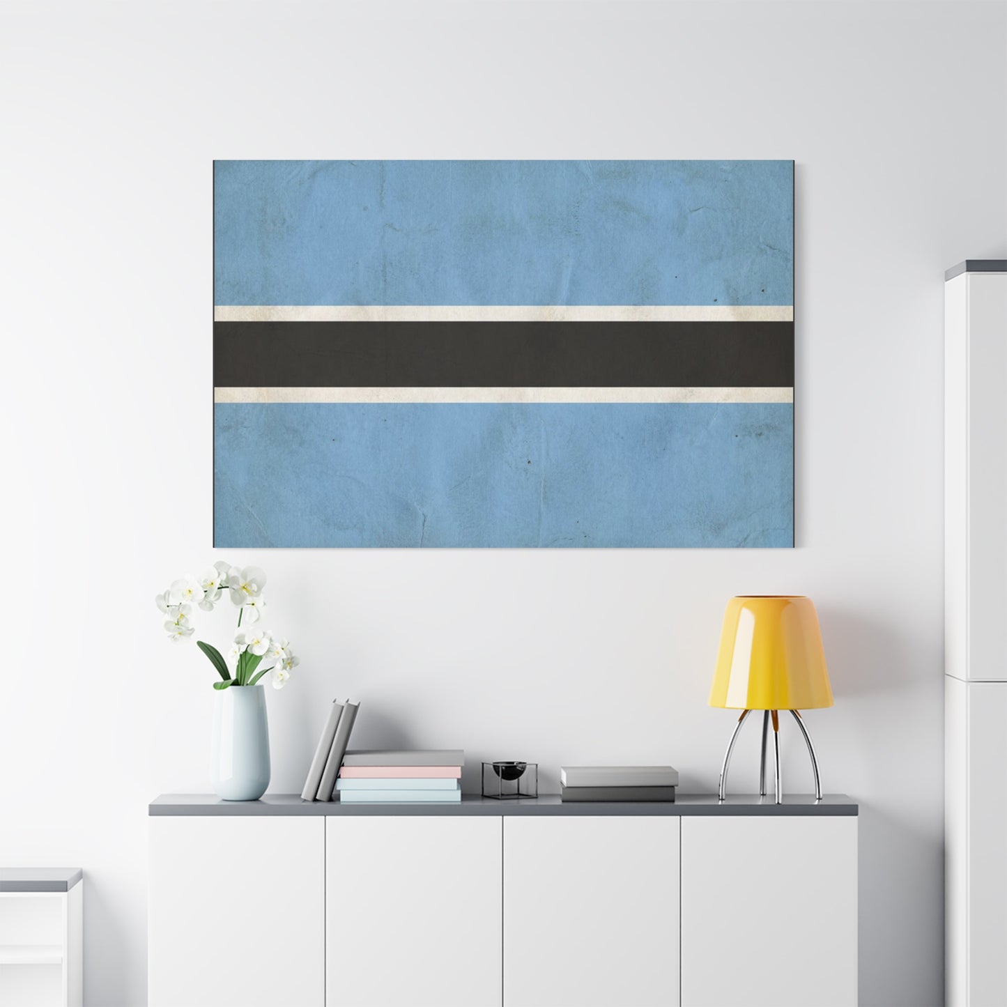 Botswana Flag Canvas Wall Art - Blue Black White Stripe National Print - Minimalist Patriotic Decor, Contemporary Wall Hanging, Living Room Home Decoration - Bedroom Home Decoration - Ready to Hang