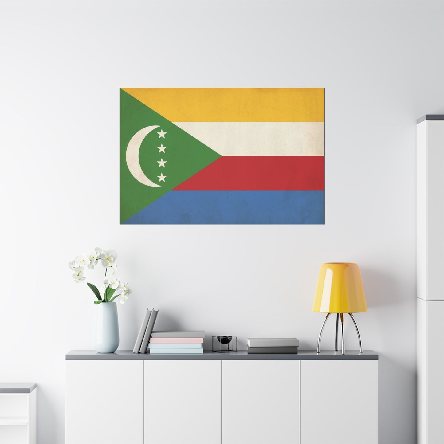 Comoros Flag Canvas Wall Art - Crescent And Four Stars National Print - Vintage Patriotic Decor, Cotton Canvas Wall Hanging - Living Room Home Decoration - Bedroom Home Decoration - Ready to Hang