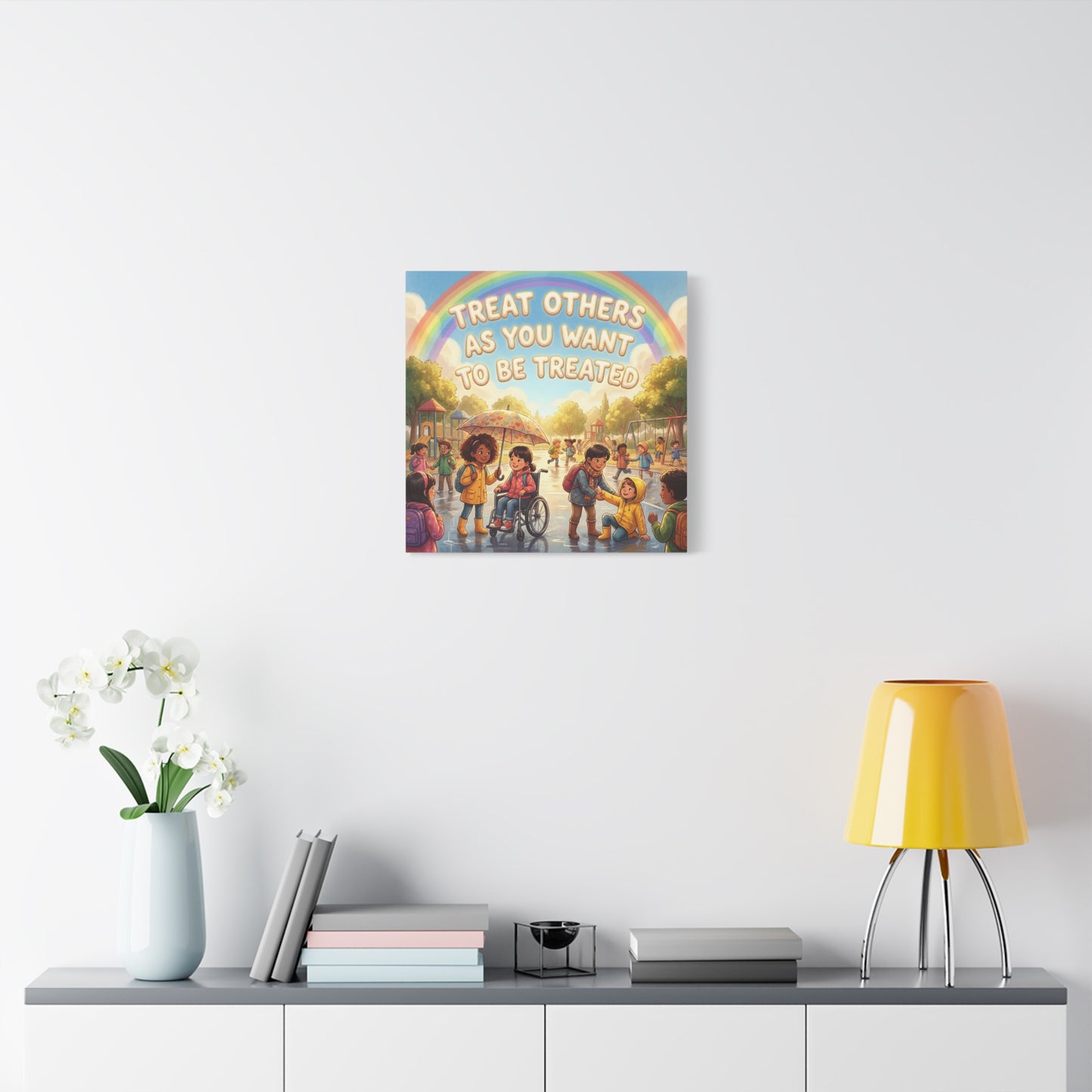 Kindness Quote Canvas Wall Art - Rainbow Playground Children Illustration Print - Inclusive Classroom Decor, Kids Room Wall Hanging, School Counselor Office Poster, Bohemian Nursery Accent