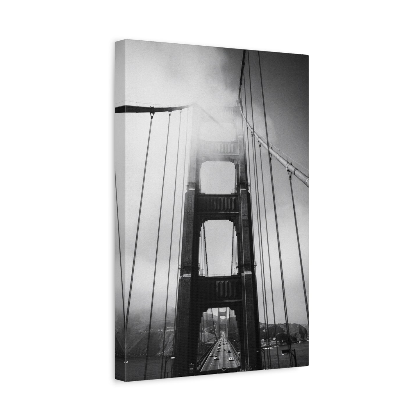 Golden Gate Bridge Canvas Wall Art - Black And White Foggy Bridge Art Print, Modern Cityscape Wall Decor - Minimalist Contemporary Style For Living Room Office - Bedroom Home Decoration