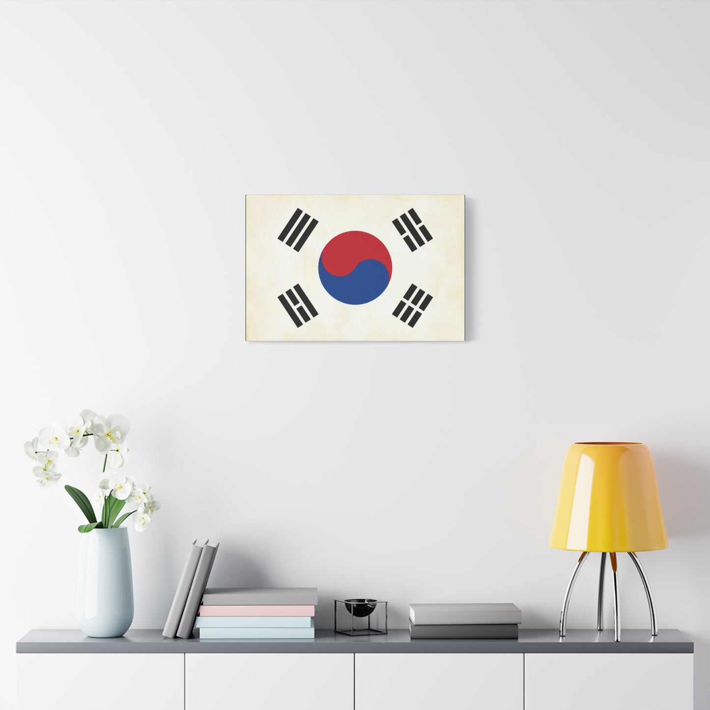 South Korea Flag Canvas Wall Art - Taegeukgi Korean Flag Print, Vintage Minimalist Neutral Decor - Living Room Wall Decor, Dorm Decoration - Bedroom Home Decoration - Modern Farmhouse Style