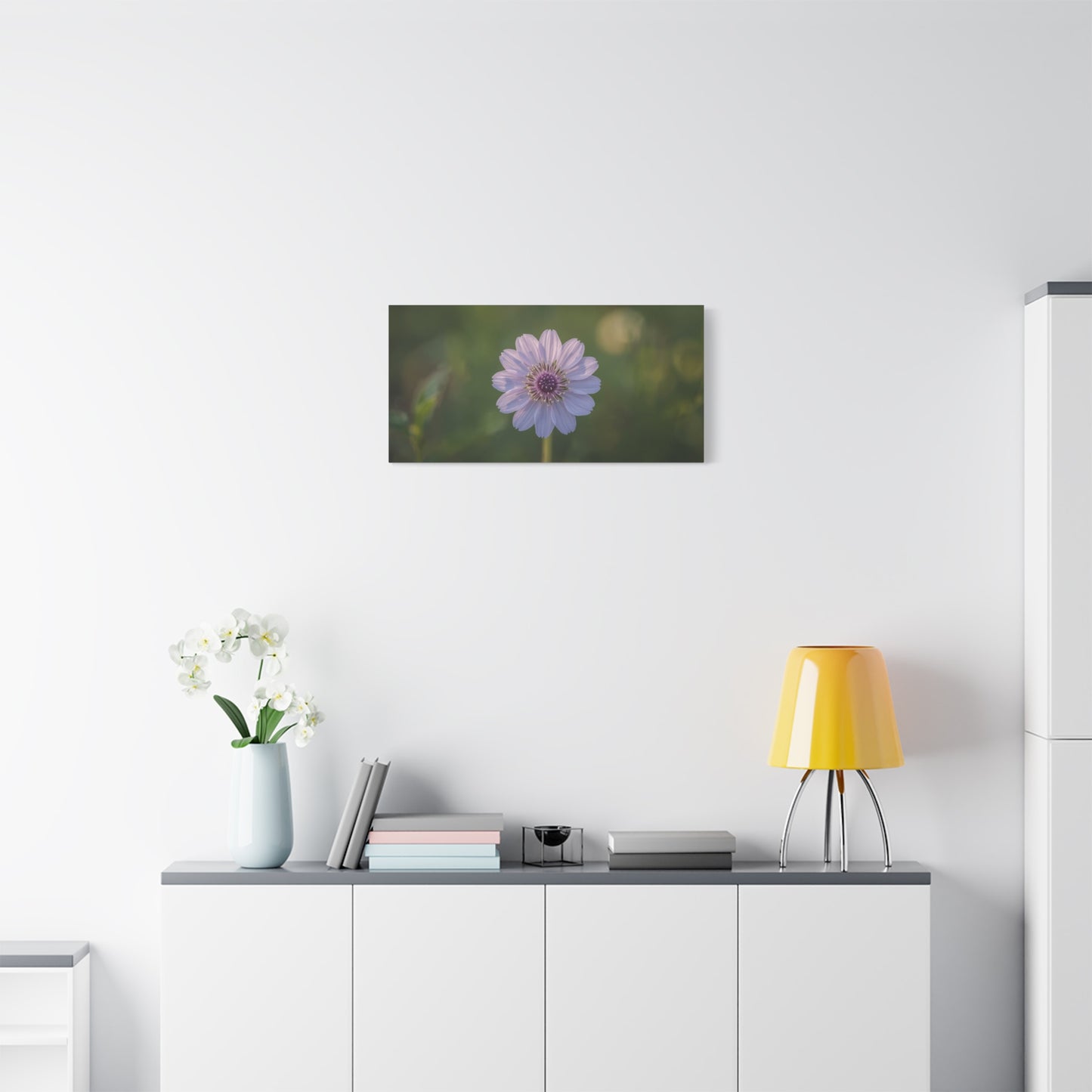 Purple Cosmos Flower Canvas Wall Art - Botanical Floral Art Print, Soft Green Bokeh Background - Matte Cotton Canvas - Contemporary Style, Bedroom Wall Decor, Living Room Accent