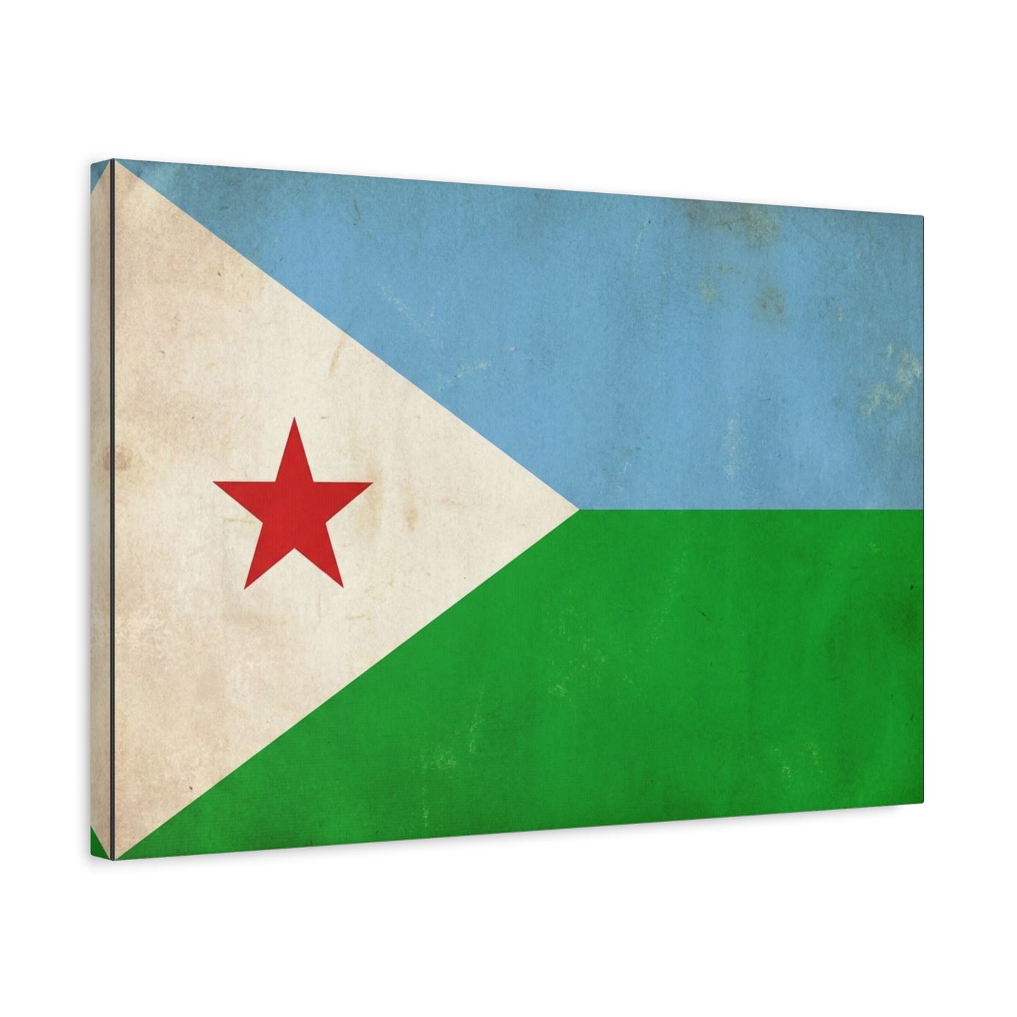 Djibouti Flag Canvas Wall Art - Vintage National Banner Print, Patriotic Home Decor - Distressed Blue Green White Red Star Design - Living Room Decoration - Living Room Wall Decor - Ready to Hang