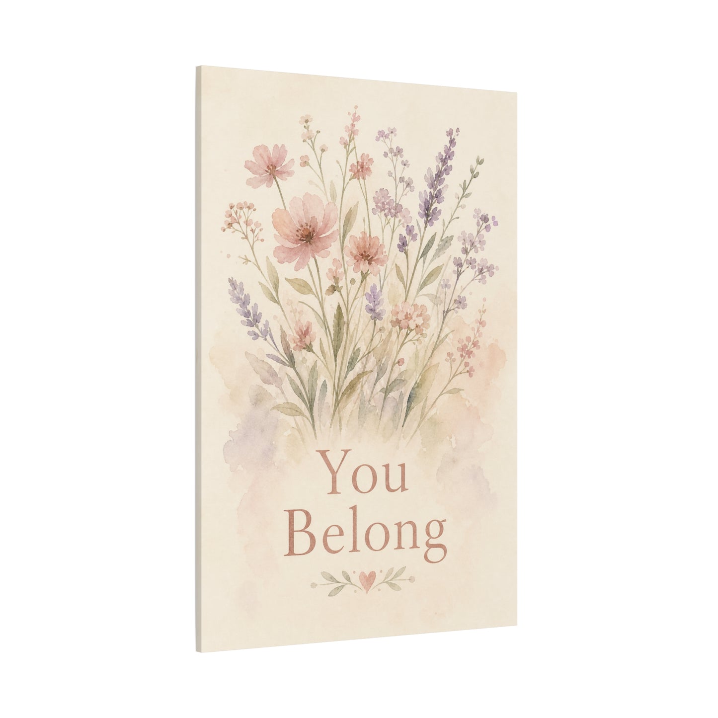 "You Belong" Floral Canvas Wall Art - Watercolor Wildflower Quote Print, Pink Lavender Botanical Decor - Inspirational Bedroom Home Decoration, Nursery Wall Hanging - Bedroom Home Decoration