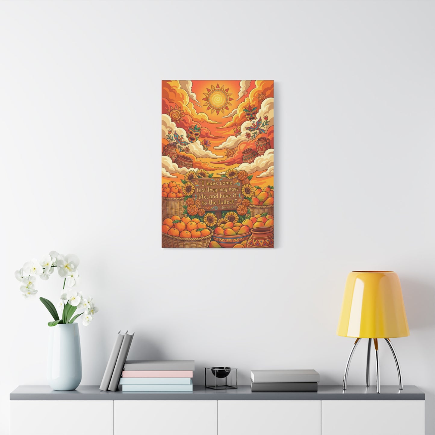 "I Have Come That They May Have Life, And Have It To The Fullest" Canvas Wall Art - John 10:10 Scripture Print, Sunflower Citrus Harvest Decor - Ready to Hang - Living Room Wall Decor - HP Latex Print