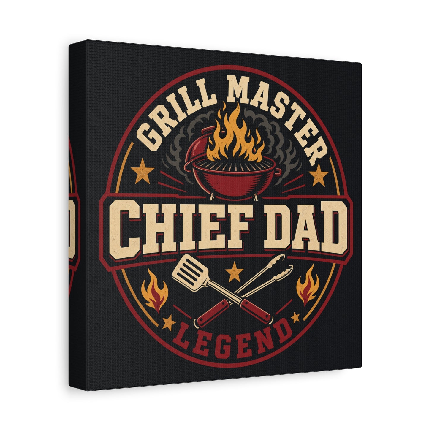 "Grill Master Chef Dad Legend" Canvas Wall Art - Vintage BBQ Typography Print, Rustic Kitchen Decor, Man Cave Wall Hanging, Retro Barbecue Poster Style Home Accent - Ready to Hang - Ready to Hang