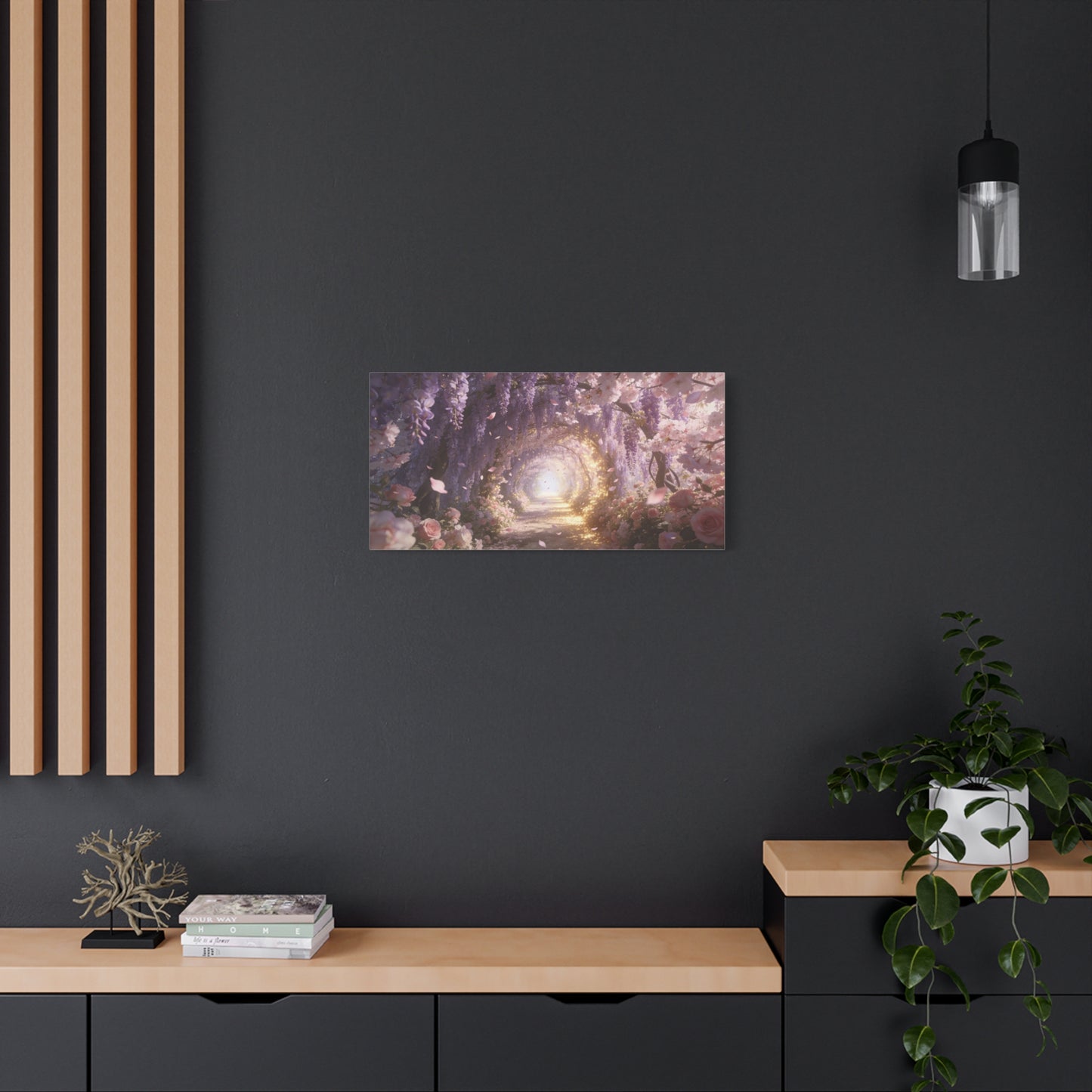 Wisteria Blossom Tunnel Canvas Wall Art - Cherry Blossom Garden Path, Ethereal Floral Wall Decor - Dreamy Matte Canvas Print - Romantic Bedroom Home Decoration, Living Room Accent - Ready to Hang