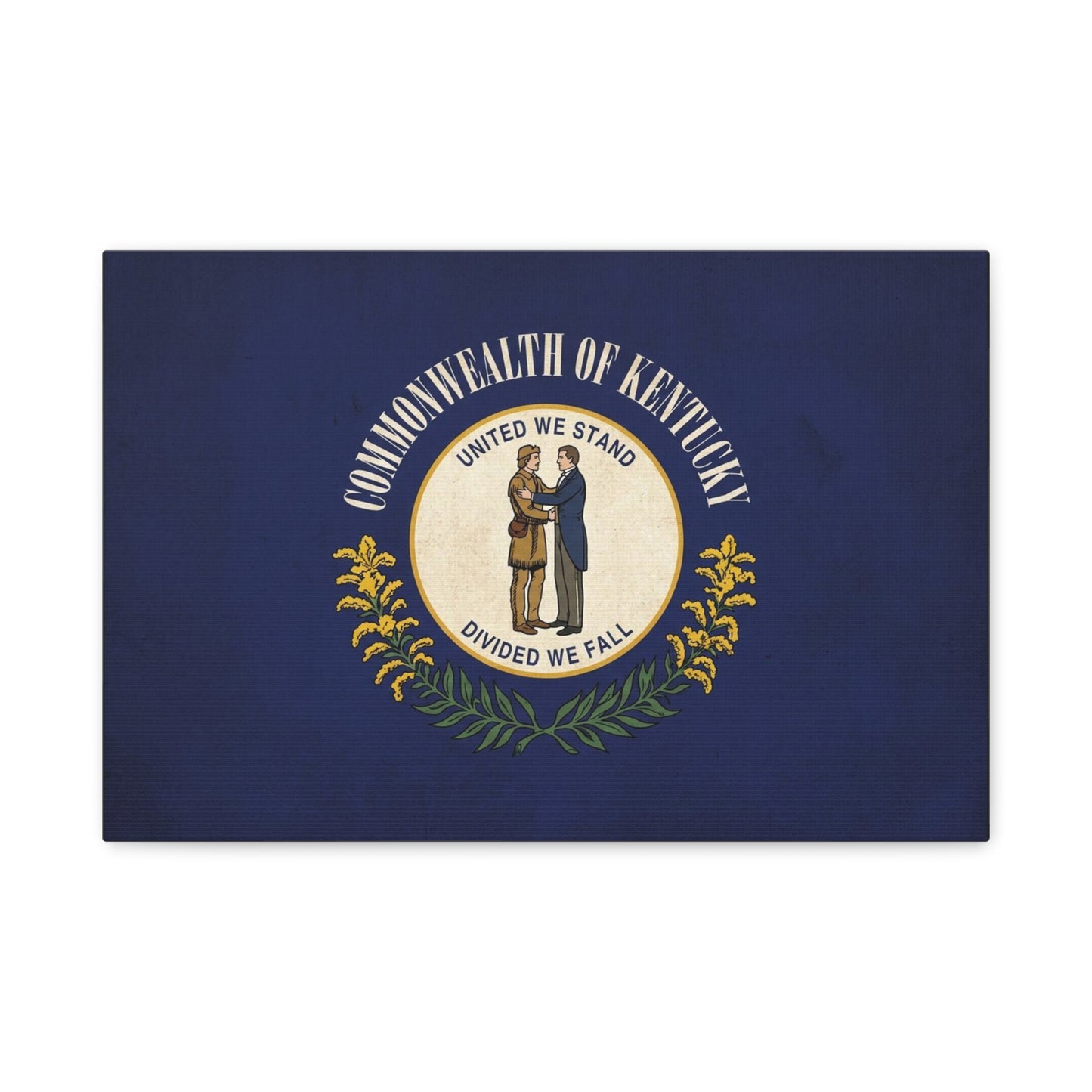 "Commonwealth Of Kentucky, United We Stand Divided We Fall" Canvas Wall Art - Kentucky State Flag Print, Blue Heraldic Seal Design - Vintage Style - Living Room Wall Decor, Office Art - Ready to Hang