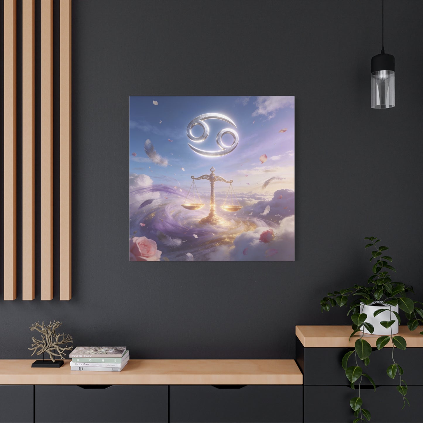 Cancer Zodiac Canvas Wall Art - Celestial Crab Symbol, Golden Libra Scales, Dreamy Sky - Matte Canvas Print, Contemporary Astrology Decor - Bedroom Wall Accent, Meditation Space - Ready to Hang
