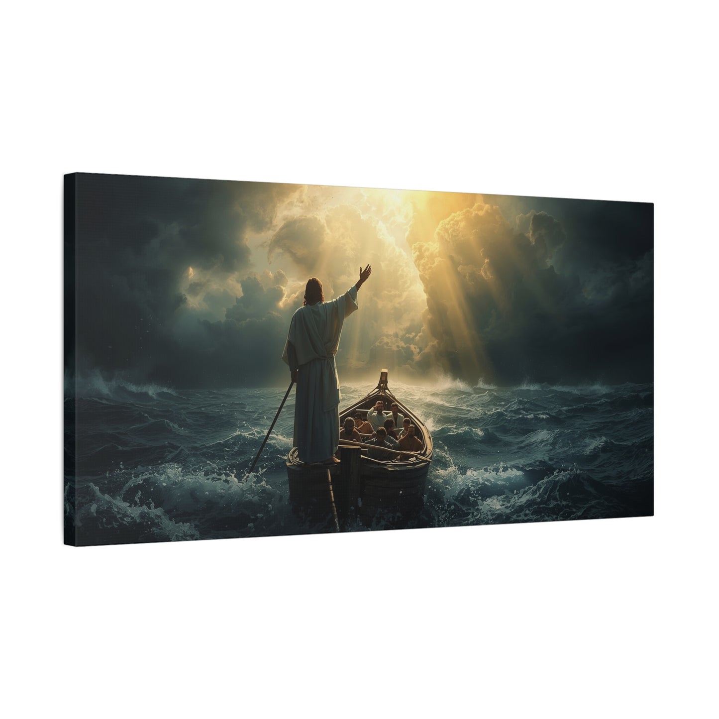 Jesus Calming The Storm Canvas Wall Art - Christian Ocean Boat Scene, Cotton Print - Dramatic Religious Seascape - Living Room Decor, Bedroom Home Decoration, Meditation Space - Living Room Wall Decor
