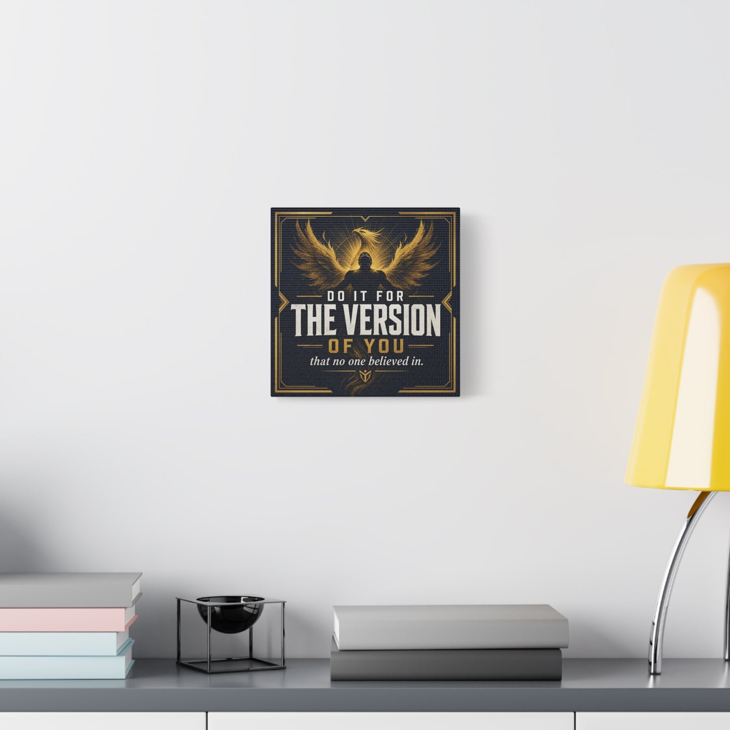 "Do It For The Version Of You That No One Believed In" Inspirational Canvas Wall Art - Phoenix Wings Motivational Quote Print - Black Gold Typography Decor For Office Bedroom - Living Room Wall Decor