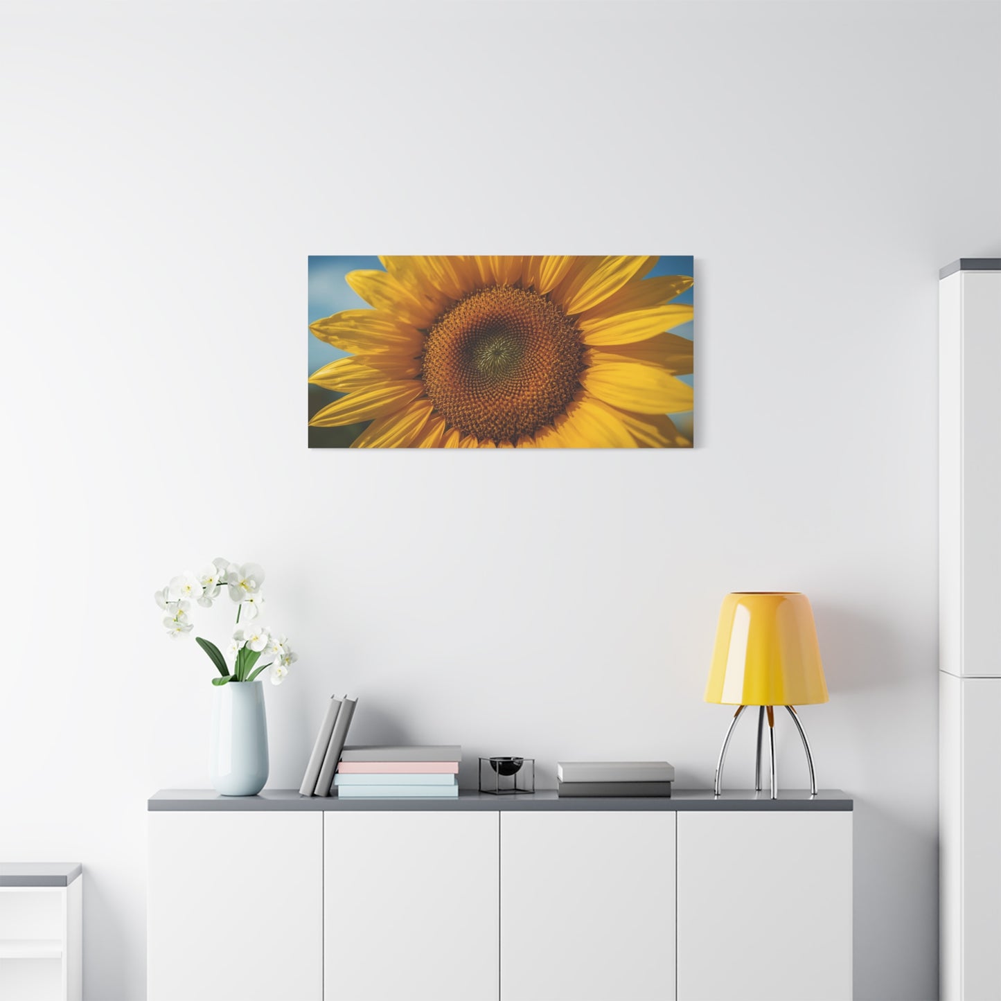 Sunflower Canvas Wall Art - Golden Floral Close Up Print, Blue Sky Botanical Wall Decor - Matte Cotton Art Print - Contemporary Living Room Decoration, Bedroom Home Accent - Bedroom Home Decoration