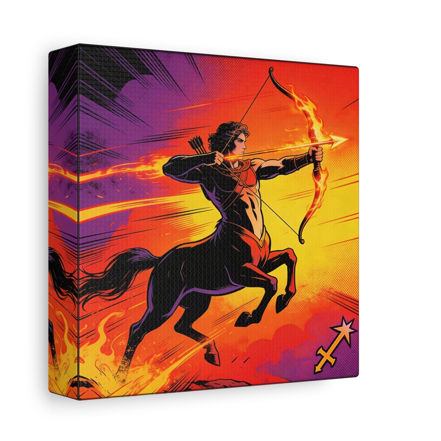 Sagittarius Centaur Archer Canvas Wall Art - Fiery Zodiac Illustration, Bold Mythology Decor - Matte Canvas Print, Modern Pop Art Style - Bedroom Home Decoration, Office Wall Decor - Ready to Hang